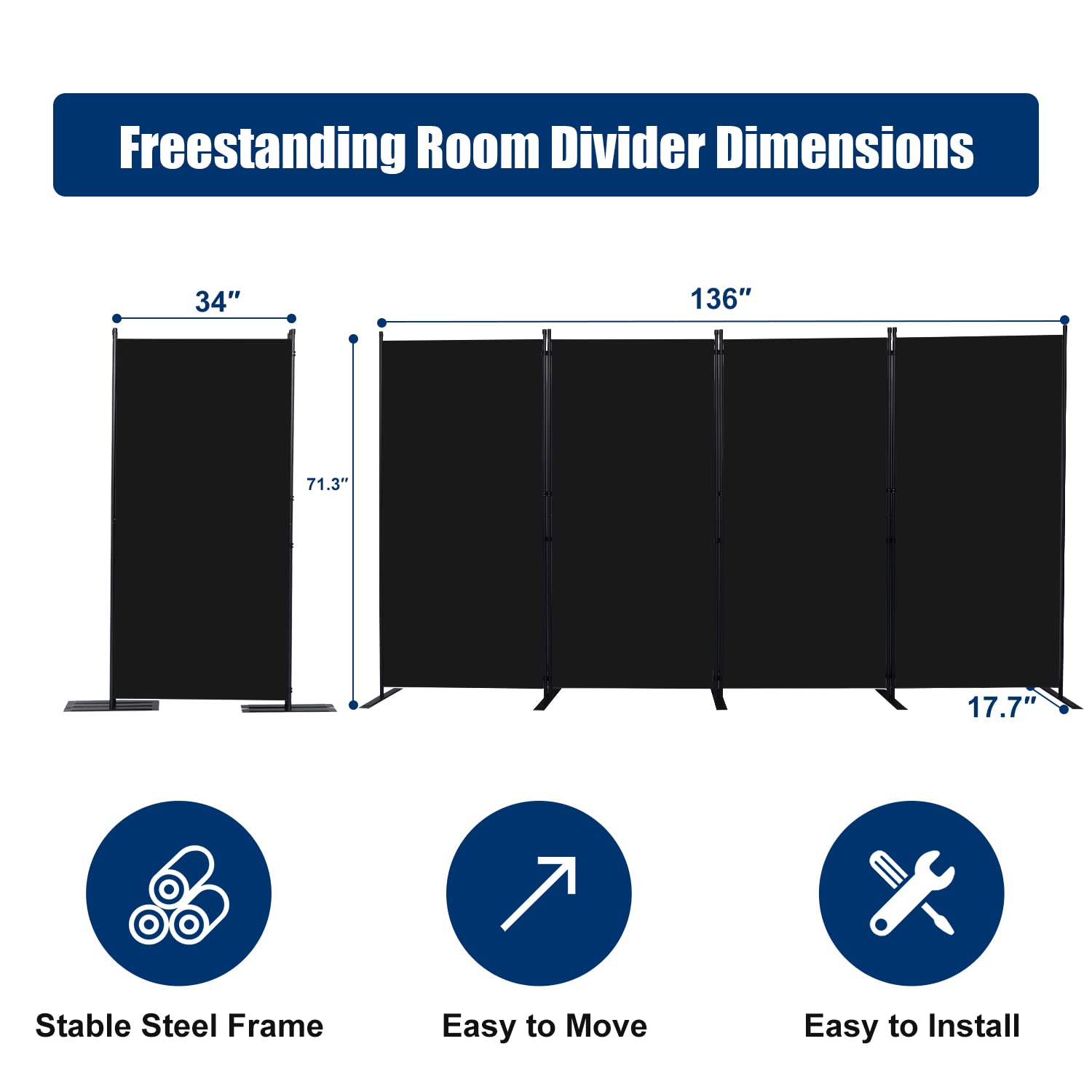 6FT Portable Room Divider & Folding Privacy Screen - 136