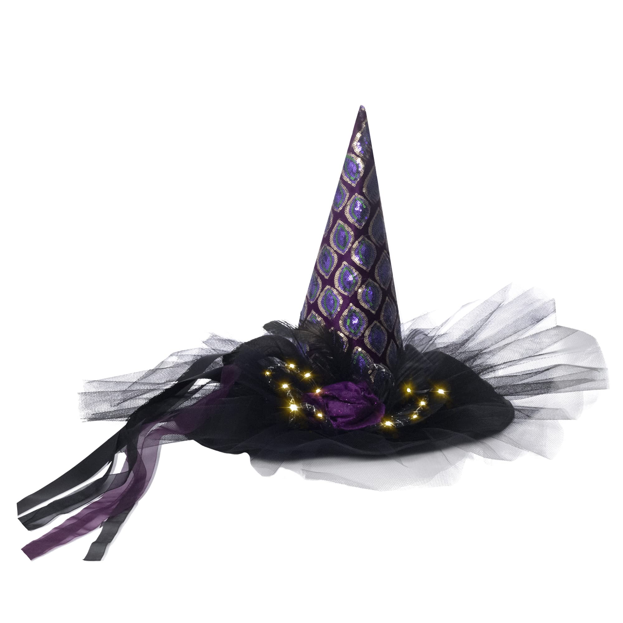 LED Light Up Witch Hat for Women - Black Halloween Steeple Top Hat with Built-in Lamp | Perfect for Halloween Parties, Cosplay & Themed Events