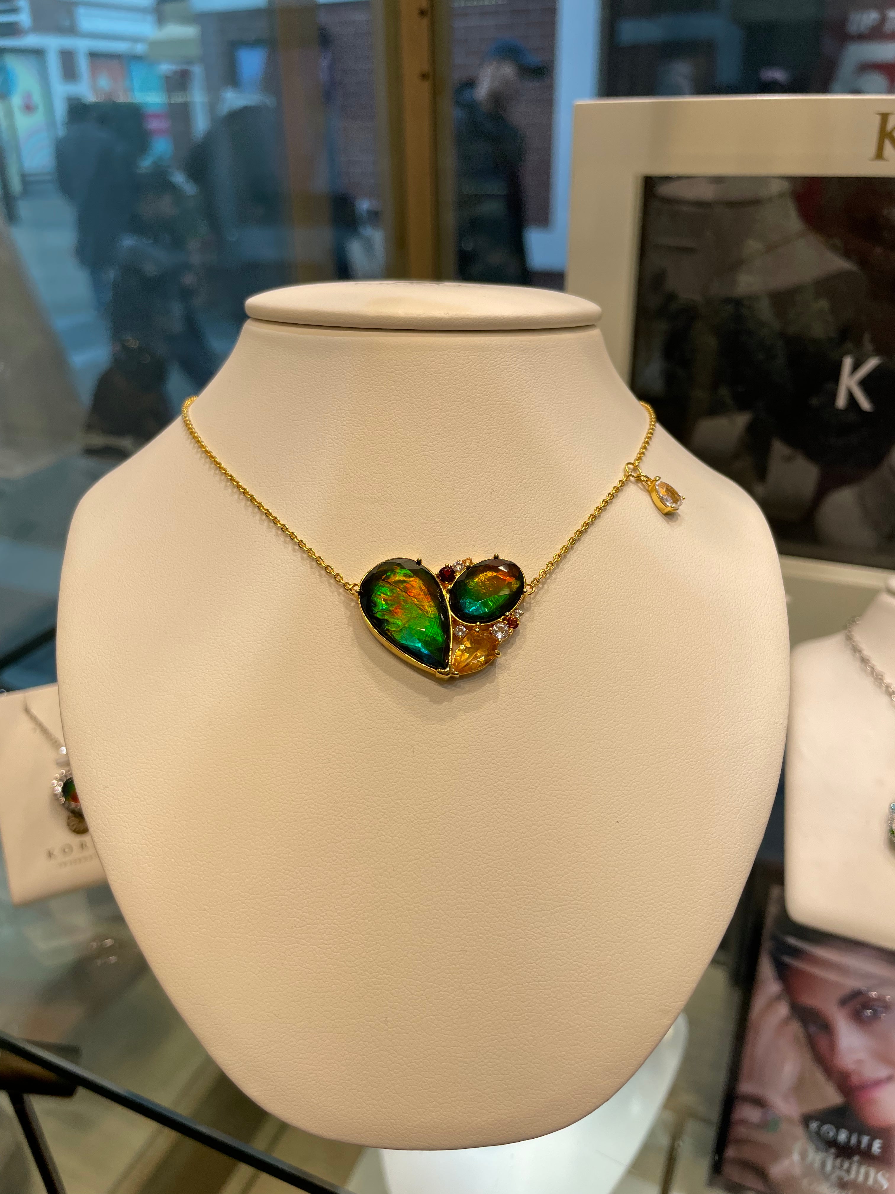 Stunning Ammolite Necklace - 18k Gold Vermeil Heart Pendant with Garnet, Citrine & White Topaz Gemstones | Elegant Jewelry Gift for Women | Perfect for Anniversaries, Birthdays & Special Occasions