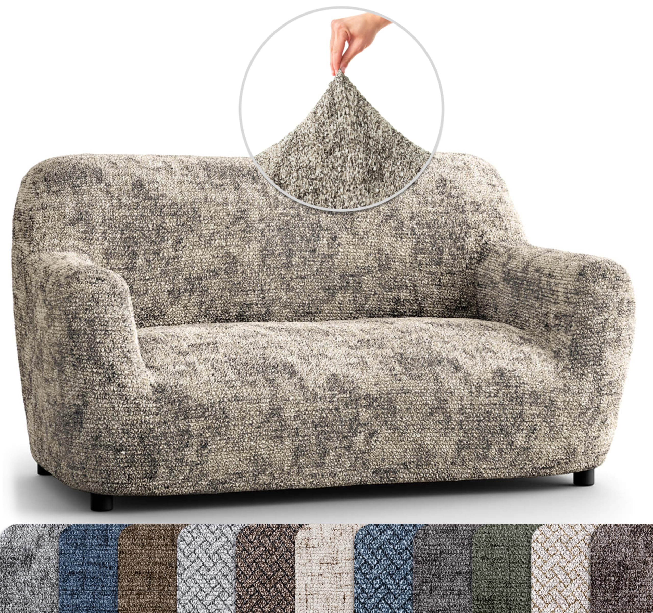 PAULATO BY GA.I.CO. Oversized Loveseat Slipcover - Stretch Sofa Cover for 2-Seater Couches - Washable Microfiber Protector (Marmo Greige Print) - Perfect for Living Room, Apartment & Home Decor Protection
