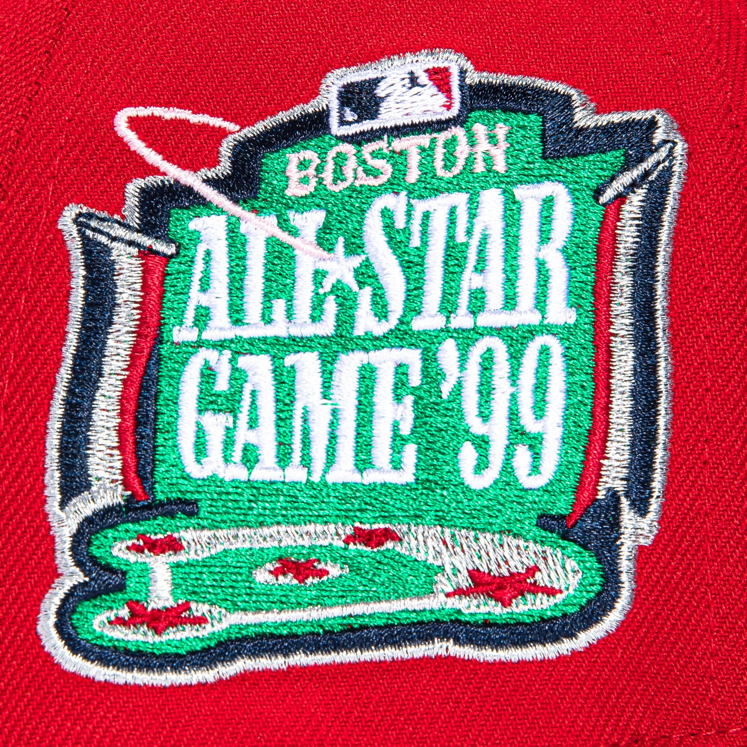 New Era 59Fifty Boston Red Sox 1999 All-Star Game Patch Script Fitted Baseball Cap - Red & Navy Blue | MLB Fan Gear for Baseball Games & Sports Collectibles