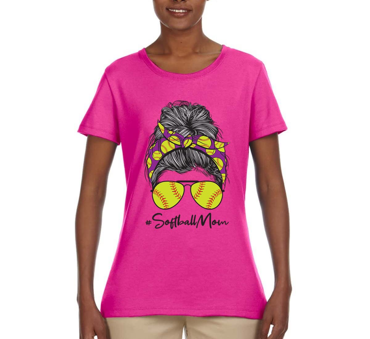 Softball Mom Graphic T-Shirt | Messy Bun Game Day Shirt for Women | Sports Lover Tee | Perfect for Mother's Day Gifts & Team Spirit Events