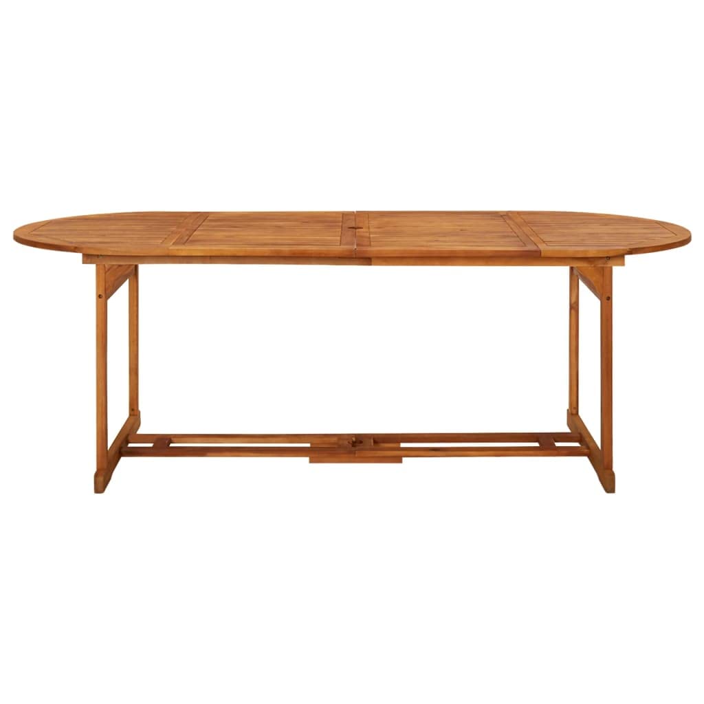 Premium Acacia Wood Oval Outdoor Dining Table with Umbrella Hole - 86.6