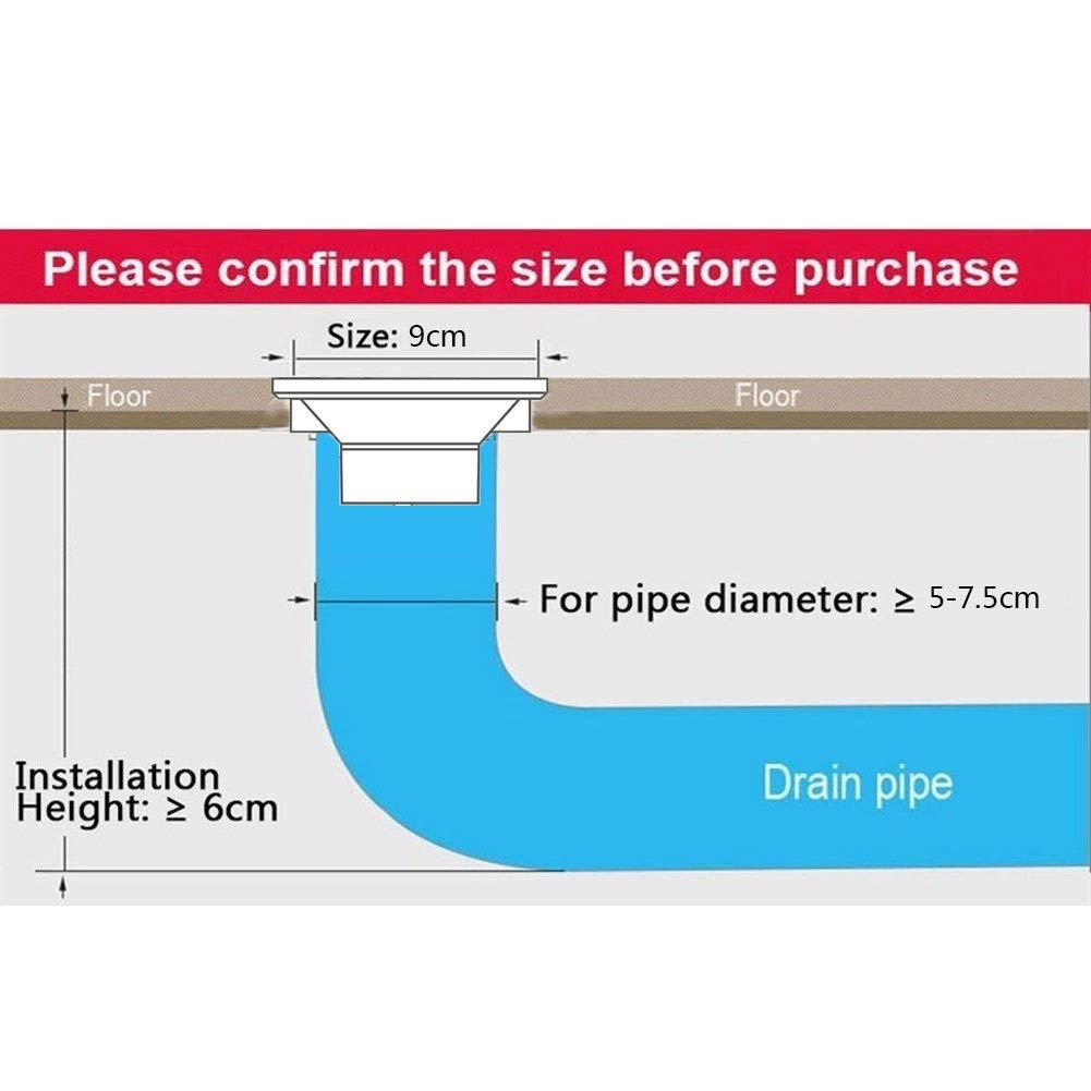 3.5 Inch Square Brass Shower Floor Drain with Grid Grate Cover - Bathroom, Garage, Basement & Toilet Drainage Solution for Home & Commercial Use
