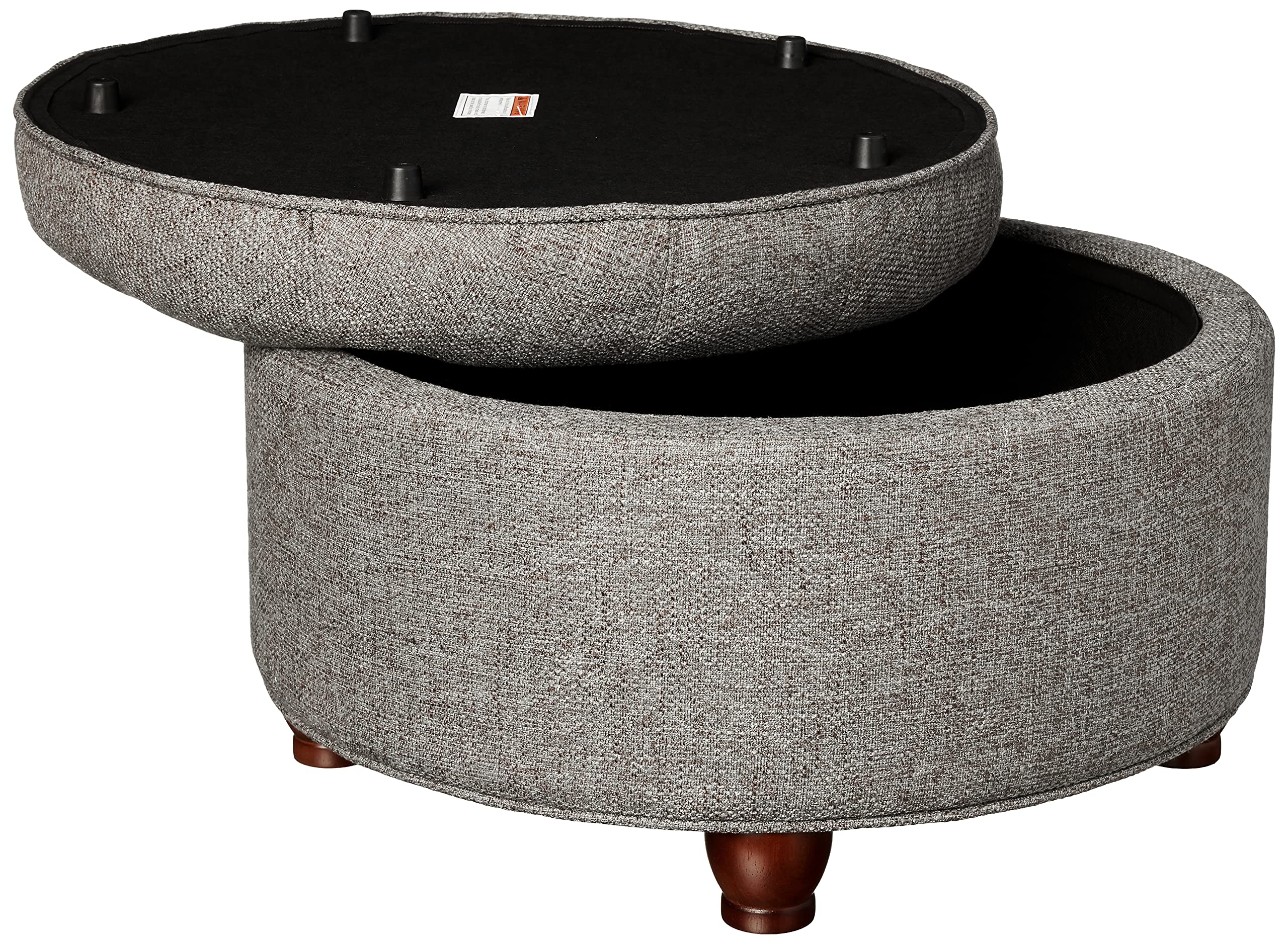 Homepop Button Tufted Woven Round Storage Ottoman - Dark Gray Storage Footrest for Living Room & Bedroom | Perfect for Small Space Organization & Extra Seating