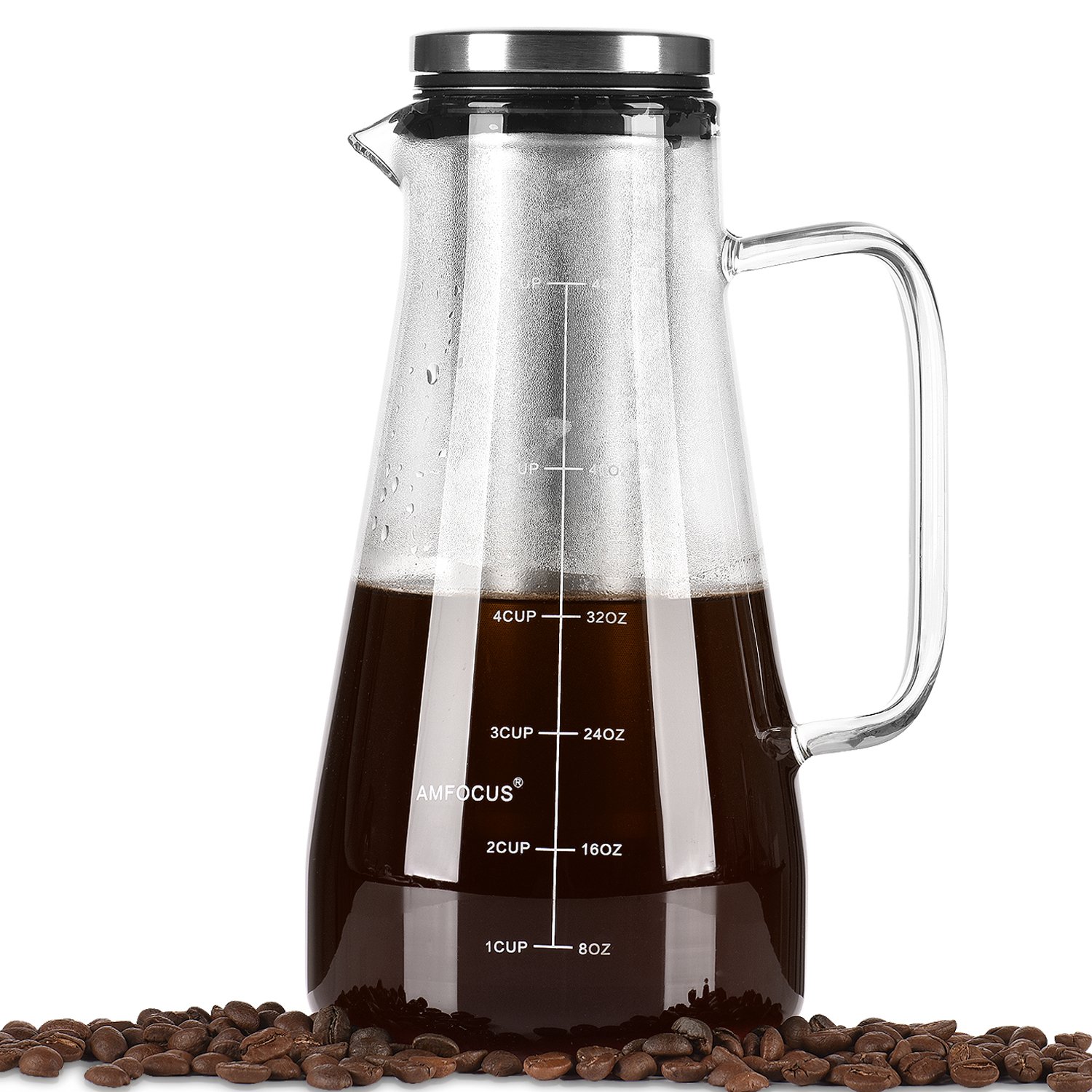 Premium Cold Brew Coffee Maker 48oz (1.5QT) - Glass Pitcher with Reusable Fine Mesh Filter - Iced Tea & Coffee Brewer for Home, Office - Perfect for Iced Coffee, Tea, Cold Brew Concentrate & Refreshing Summer Drinks