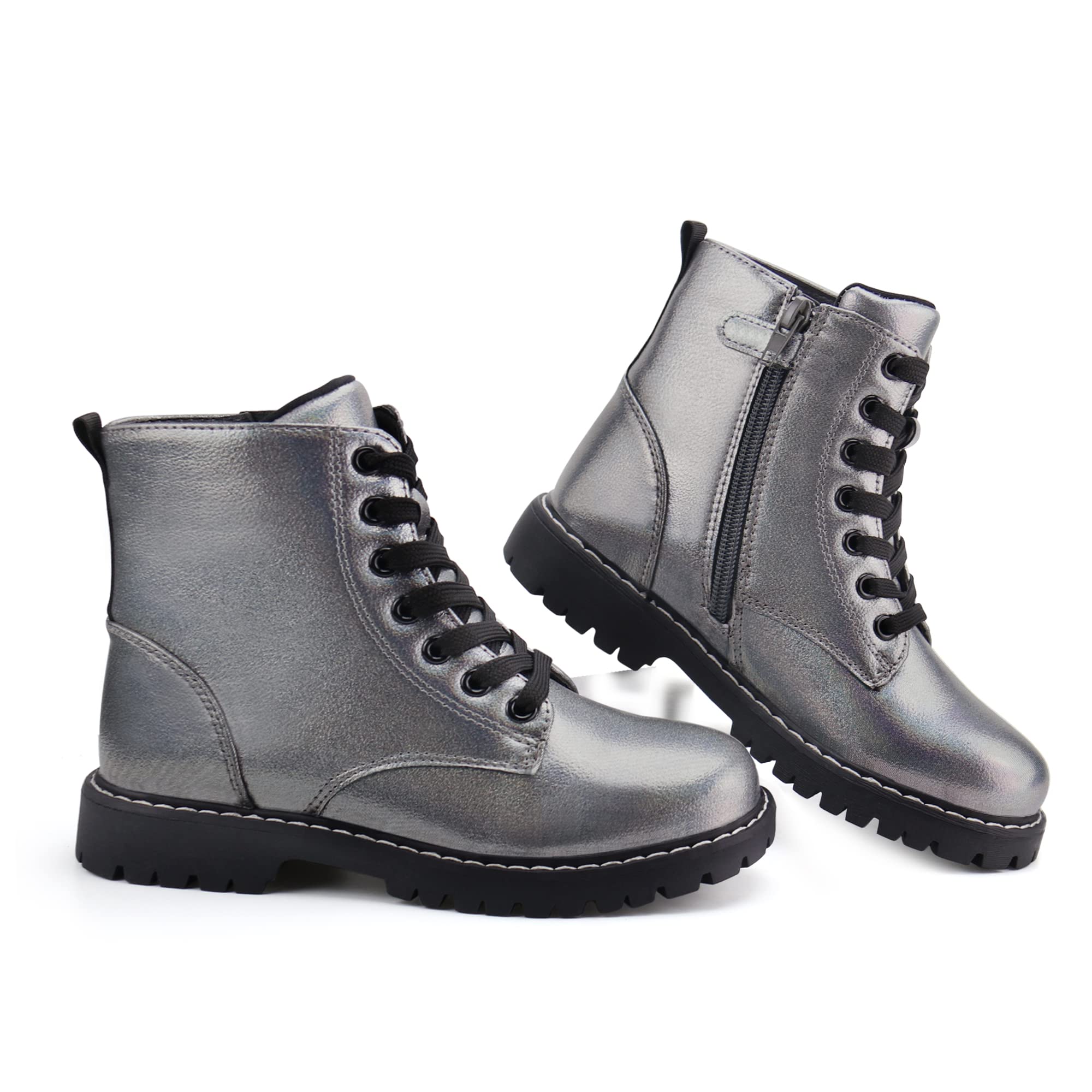 Firelli Kids Ankle Boots for Boys & Girls - Side Zipper & Lace Up Work Boots - Durable Combat Boots for School, Outdoor Play & Winter Adventures