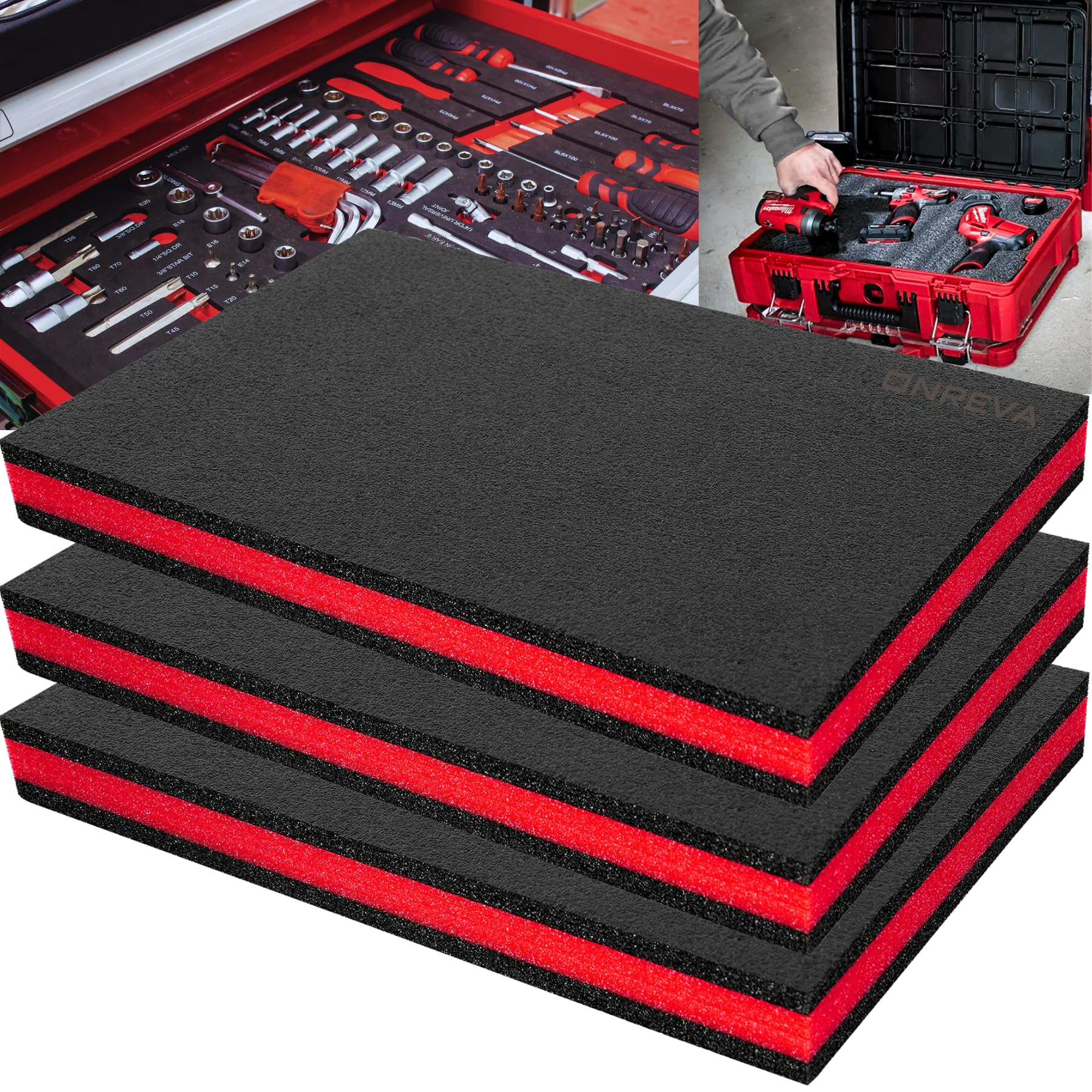 3-Pack Tool Box Foam Inserts 18x12x2 Inch - Polyethylene Storage Sheets for Hard Cases, Kaizen Organizer & Tool Shadow Foam - Perfect for Tool Organization in Workshops, Garages & Professional Toolboxes