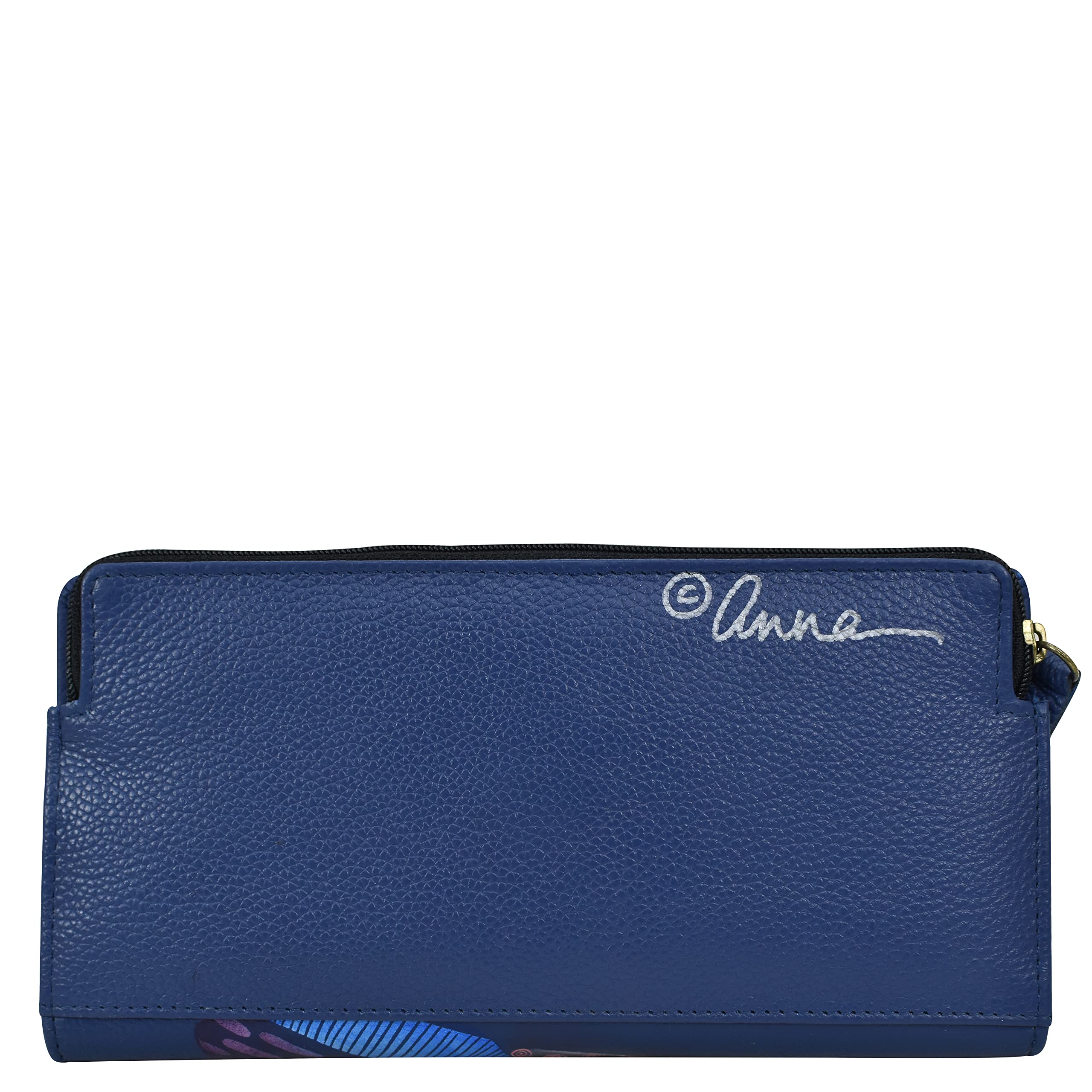 Anuschka Hand Painted Leather Wallet for Women - Genuine Two Fold Designer Clutch with Floral Art - Perfect for Gift Giving, Travel & Everyday Use