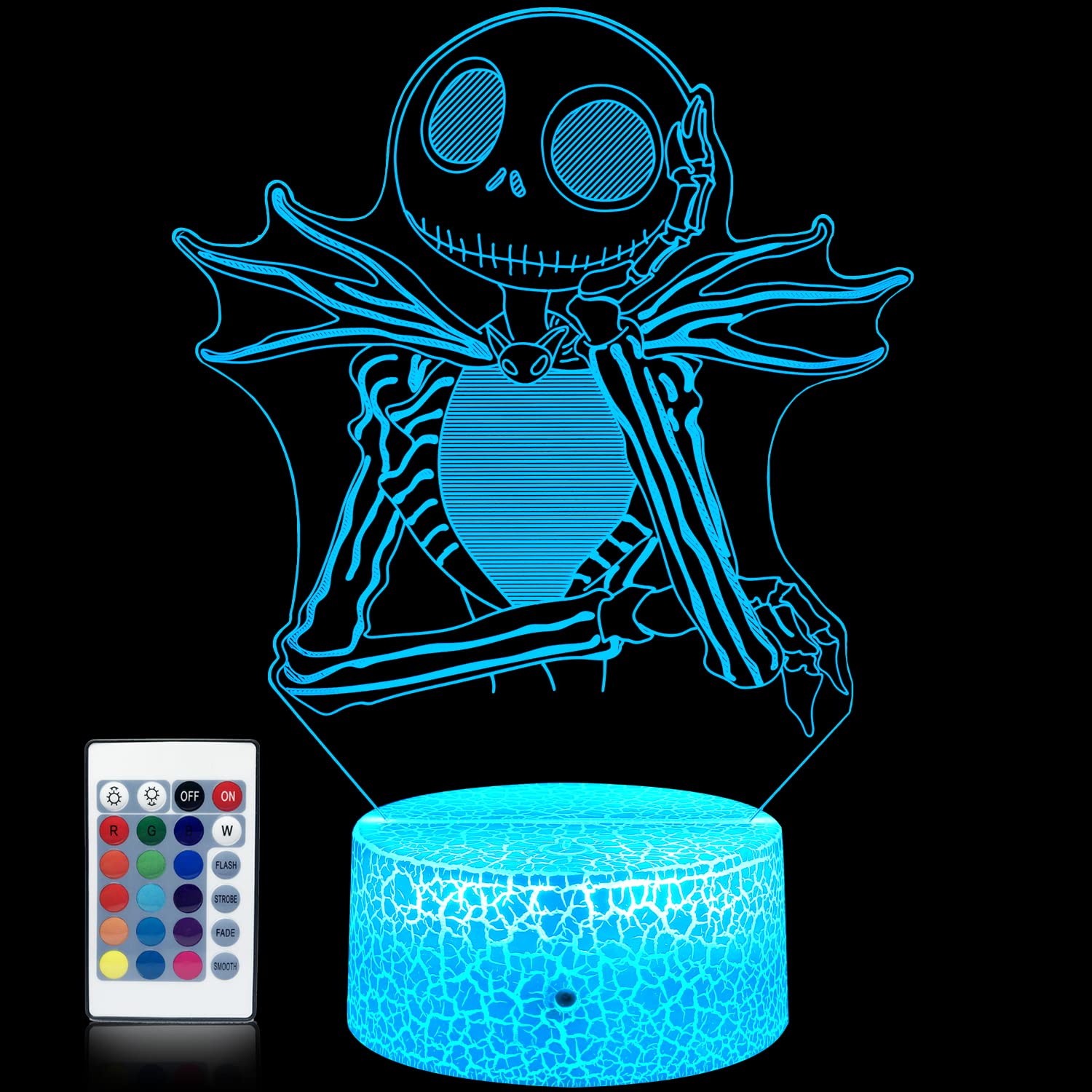 GIMFRY Jack Skellington 3D Night Light - Halloween Decor & Kids Room Lamp with Remote Control, Smart Touch, 7+16 Color Changing & Dimmable - Perfect for Anime Fans, Birthday Gifts for Boys & Girls - Ideal for Bedrooms, Dorm Rooms & Halloween Party Decorations