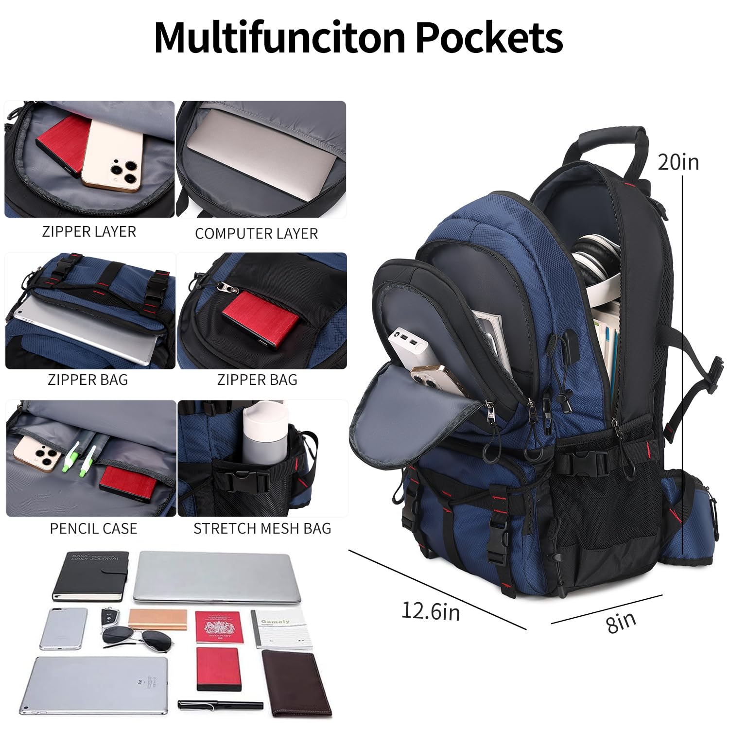 Nerlion 40L Lightweight Waterproof Hiking Backpack for Men & Women - Durable Outdoor Travel Backpack for Camping, Trekking & Day Trips (Blue) | Perfect for Hiking, Travel & Daily Commute