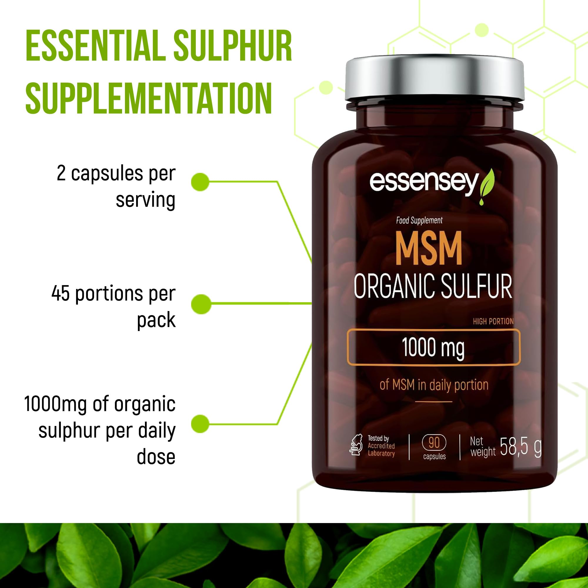 Essensey MSM Organic Sulfur Capsules 1000mg - 90 Count | Joint Support & Muscle Recovery Supplement for Active Lifestyle