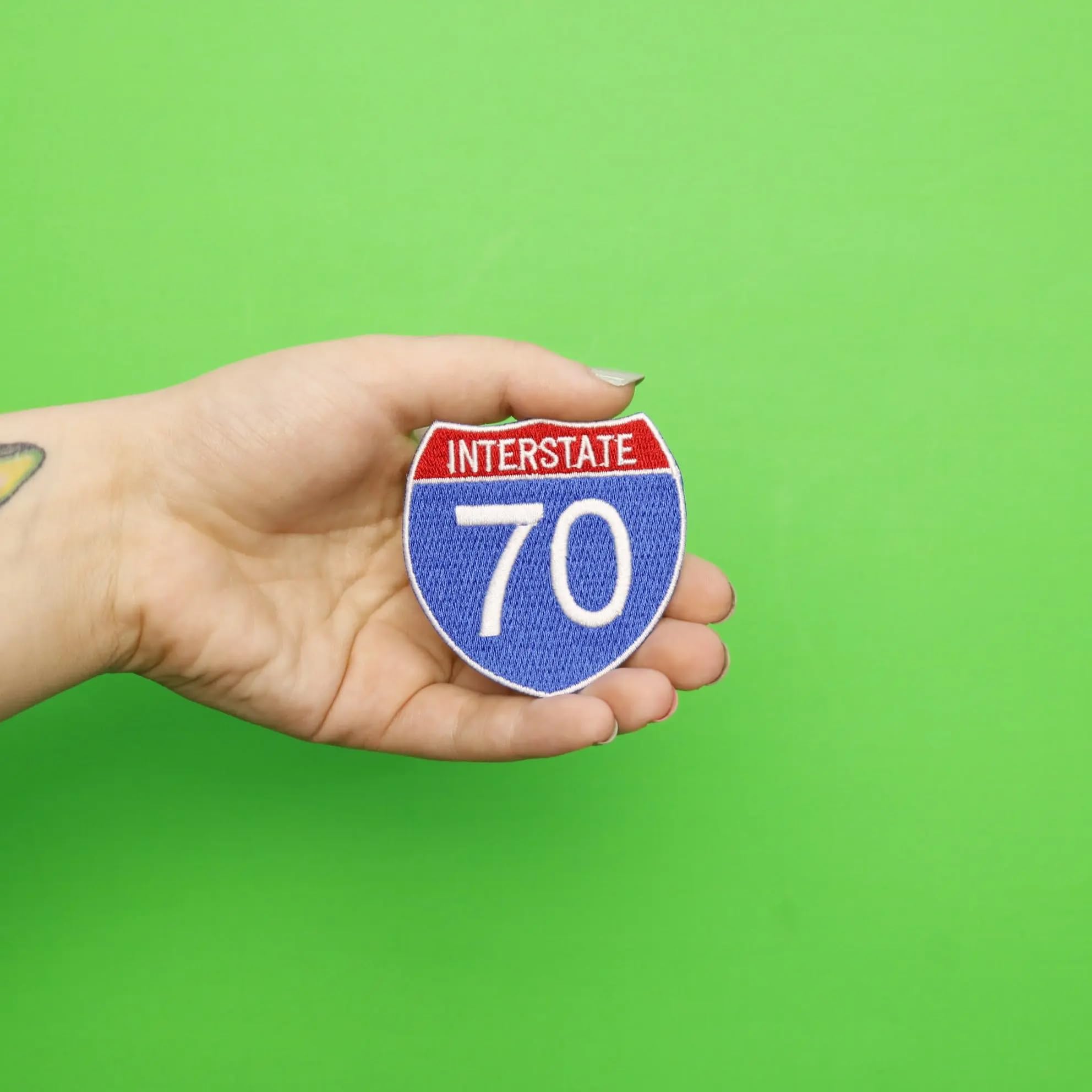 Interstate 70 Patch - I-70 Freeway Sign Embroidered Iron On Applique for Jackets, Bags & Hats - Road Trip & Travel Accessories