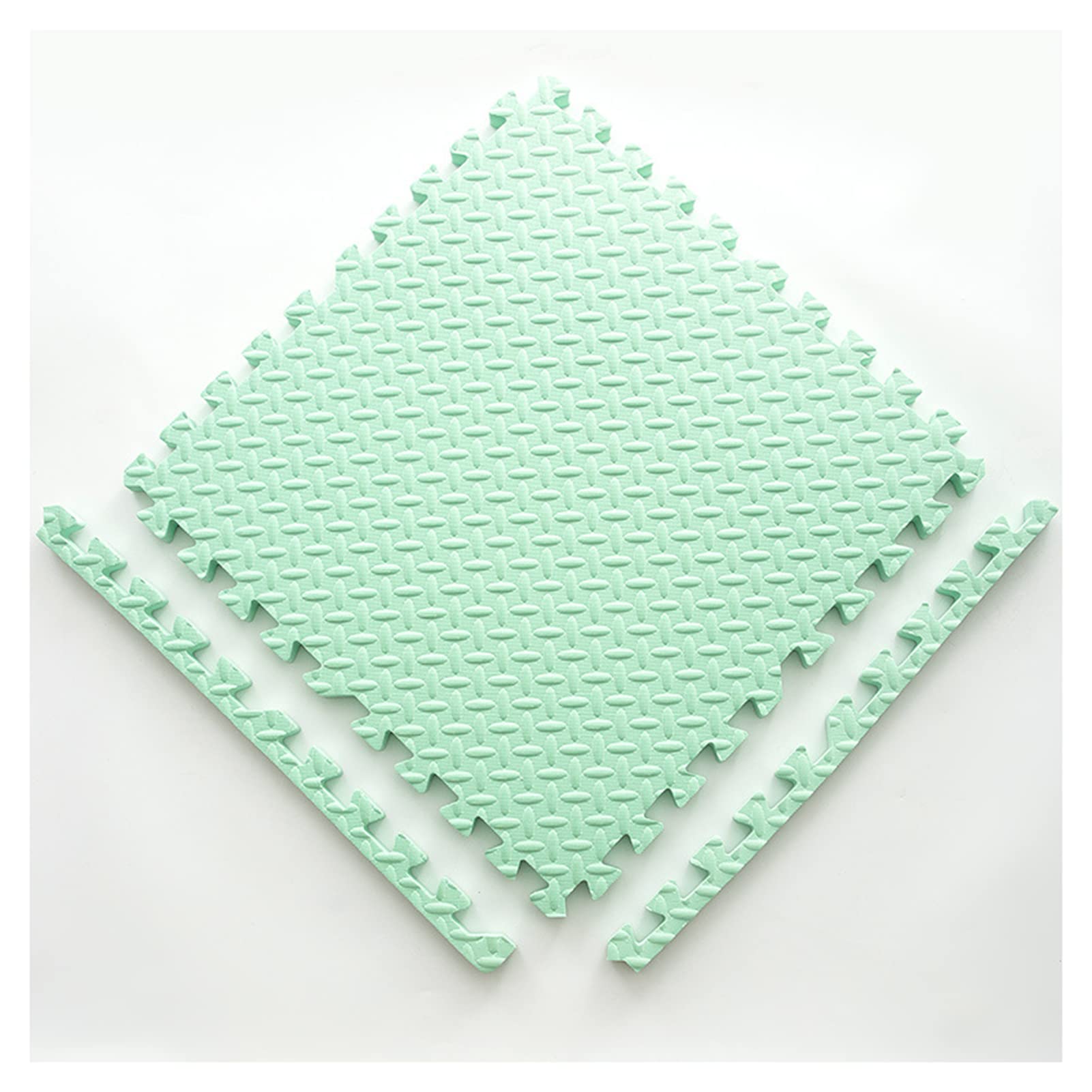 Interlocking Foam Floor Mats - 24x24 Inch Soft Puzzle Exercise Mats for Kids & Adults, 1/2 Inch Thick Non-Slip Carpet Tiles with Borders, Light Green (9 Tiles) - Perfect for Playroom, Gym, Nursery & Home Office