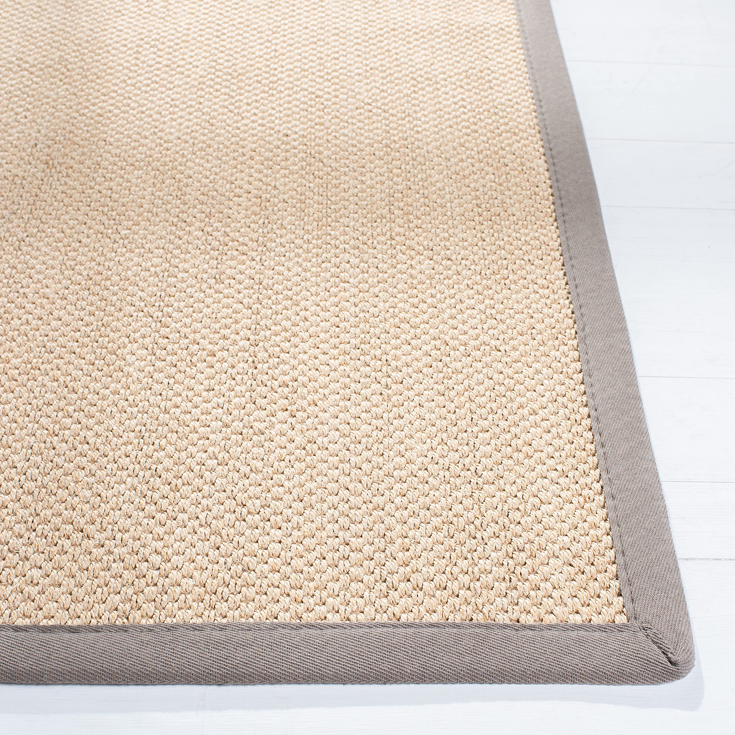 SAFAVIEH Natural Fiber Collection 6'x6' Square Maize & Grey NF141G Border Sisal Jute Area Rug - Perfect for Living Room, Bedroom, or Office Decor