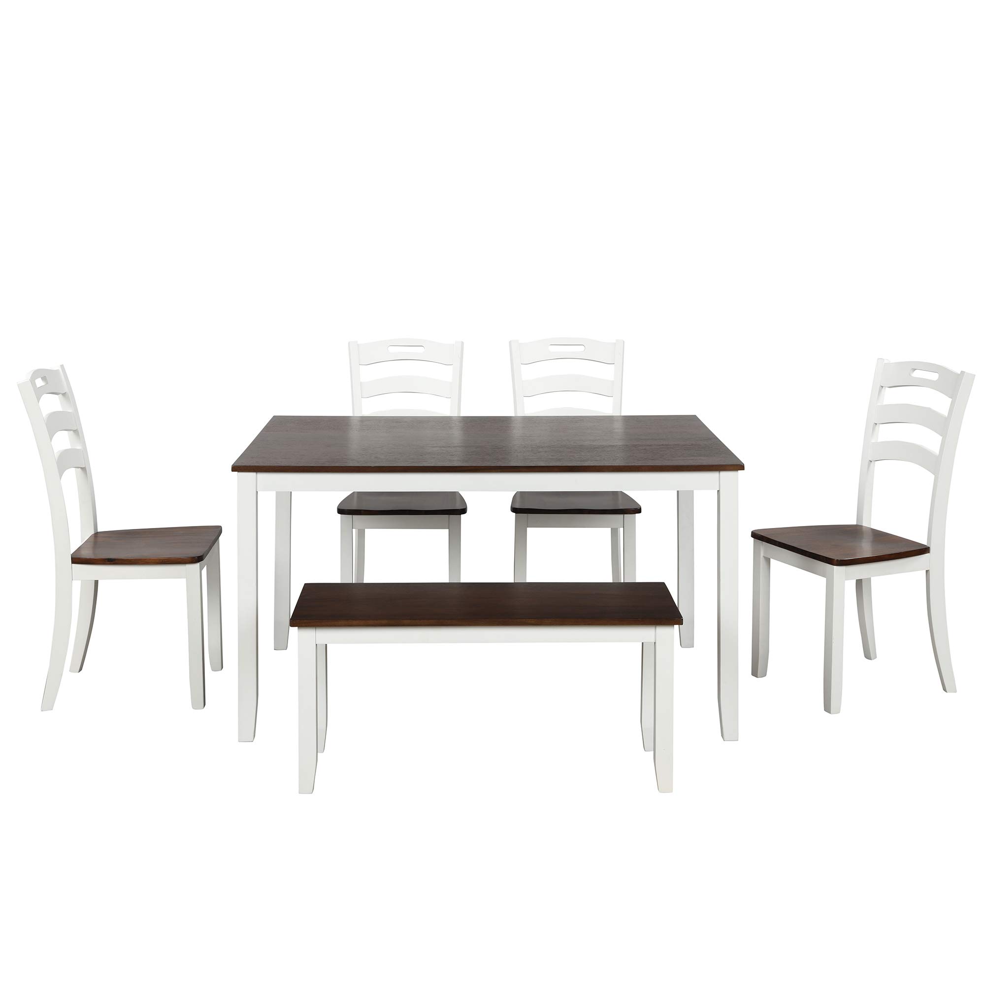 Quartz Dining Table Set - 6 Piece Wooden Kitchen Table with 1 Bench & 4 Chairs, Waterproof Coated Home Furniture for Dining Room, Kitchen, or Breakfast Nook | Perfect for Family Meals and Entertaining Guests