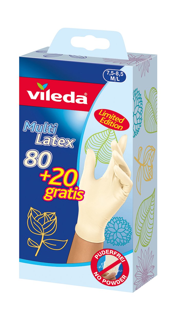 Vileda Disposable Latex Gloves for Cleaning, Food Prep & Medical Use - Medium/Large Size (Pack of 100) - Heavy Duty Rubber Gloves for Kitchen, Hospital & Household Chores