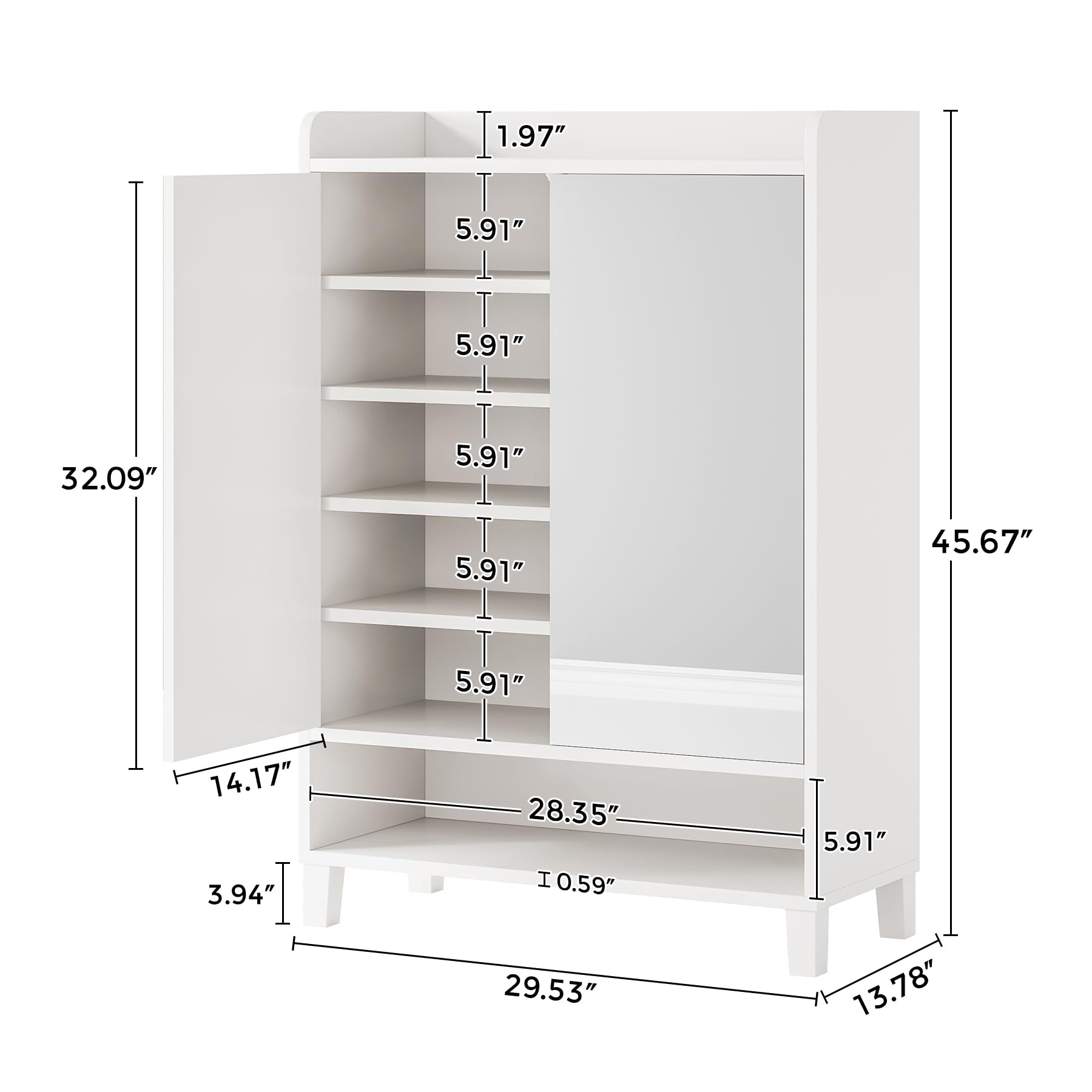 7-Tier Shoe Cabinet with Mirrored Door & LED Light - Adjustable Shelf Freestanding Shoe Storage Organizer for Entryway, Hallway - Modern White Shoe Rack for Home, Apartment, Dorm Organization