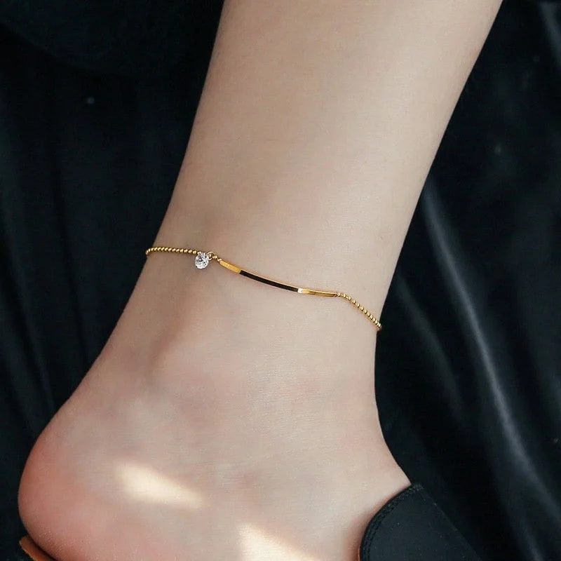 Elegant Titanium Steel Rhinestone Anklet Bracelet for Women | TB6445 | Perfect for Beach, Party & Everyday Wear