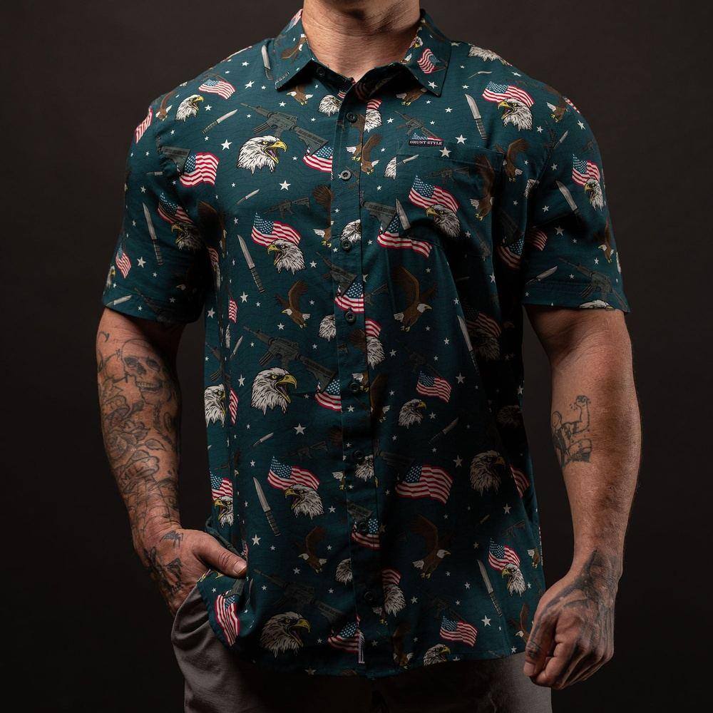 Men's Comfortable Tac Eagle Button Down Shirt - Casual & Work Wear for Outdoor Activities and Office
