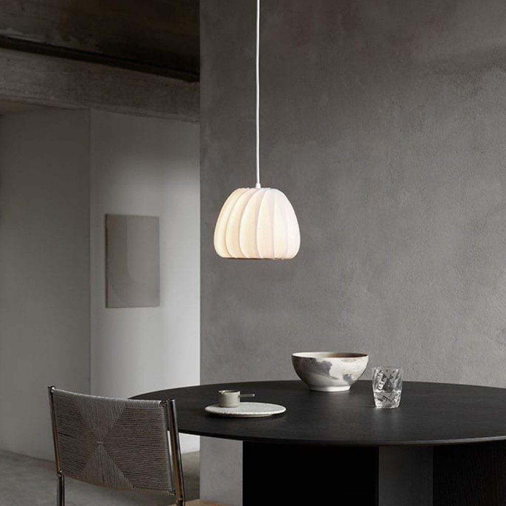 TOM ROSSAU TR12 Pendant Light - White Coated Paper Shade, 22x19cm, Modern Ceiling Lighting for Dining Room, Kitchen, or Bedroom