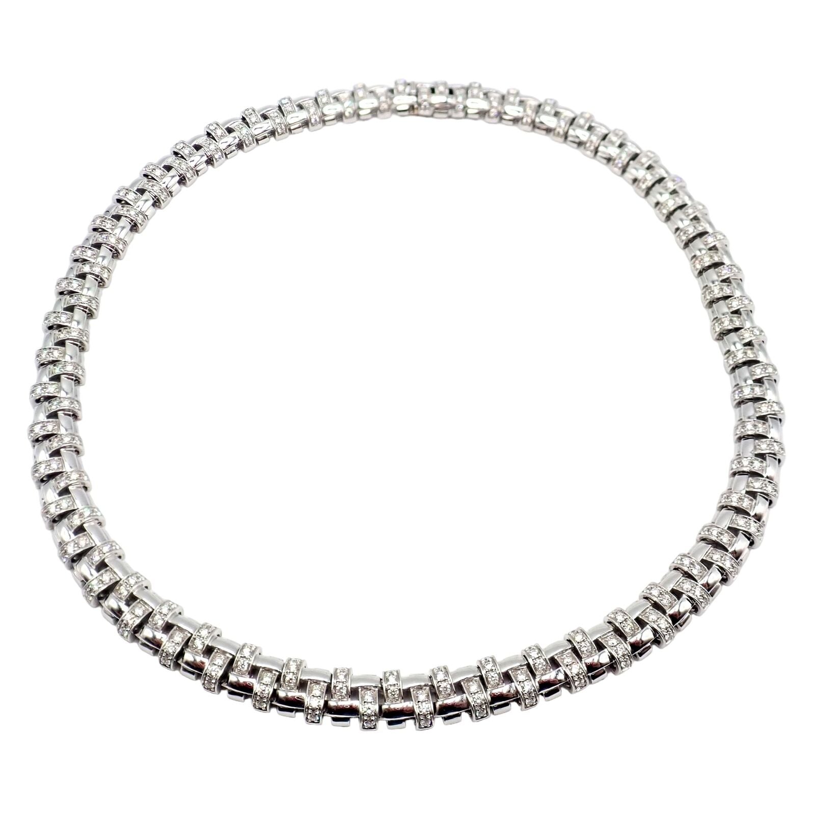 Authentic Tiffany & Co Vannerie 18k White Gold Basket Weave Diamond Necklace | Luxury Jewelry for Women | Perfect for Weddings, Anniversaries & Special Occasions