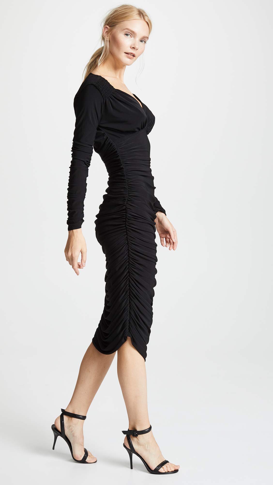 Norma Kamali Women's Long Sleeve Tara Dress - Elegant Bodycon Midi Dress for Work, Party & Special Occasions | Flattering Stretch Fabric | Perfect for Office, Cocktail Events & Date Nights