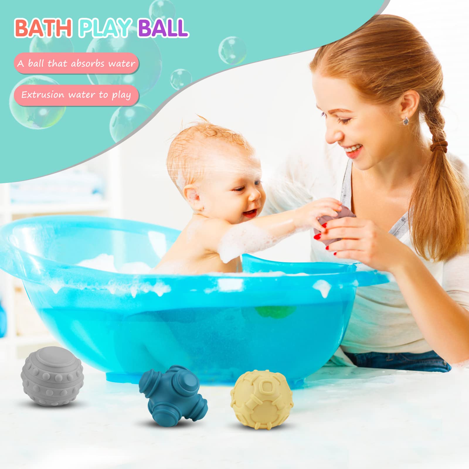 Soft Textured Baby Sensory Balls Set - 4PCS Tactile & Sound Toys for Bath Time, Early Learning & Sensory Exploration - Perfect Gift for Infants 6+ Months - Encourages Motor Skills & Cognitive Development