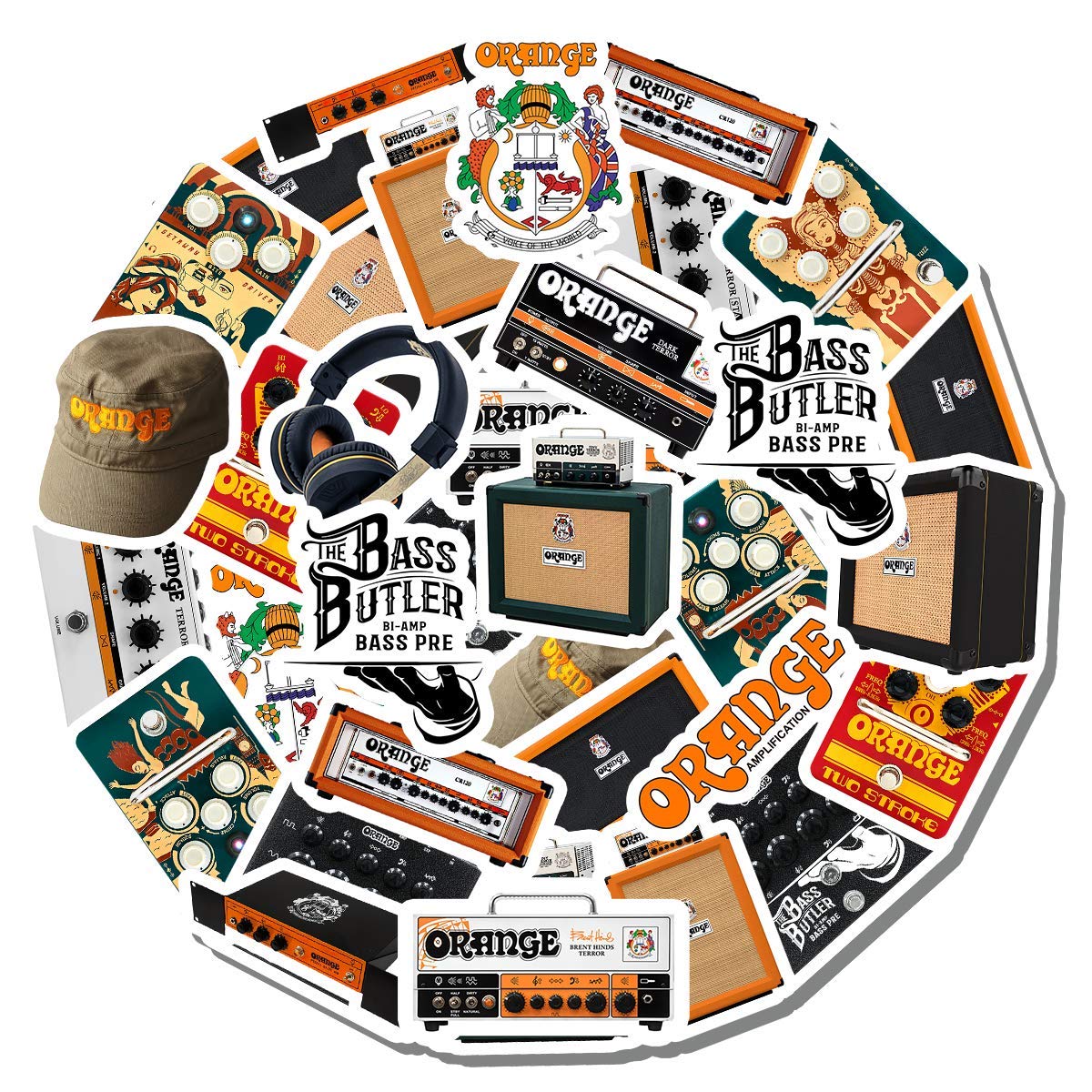 20 PCS Orange Aesthetic Vinyl Stickers - Colorful Waterproof Decals for Water Bottles, Laptops, Scrapbooking, Luggage, Skateboards & Guitars - Perfect for DIY Crafts, School Supplies & Personalizing Your Belongings