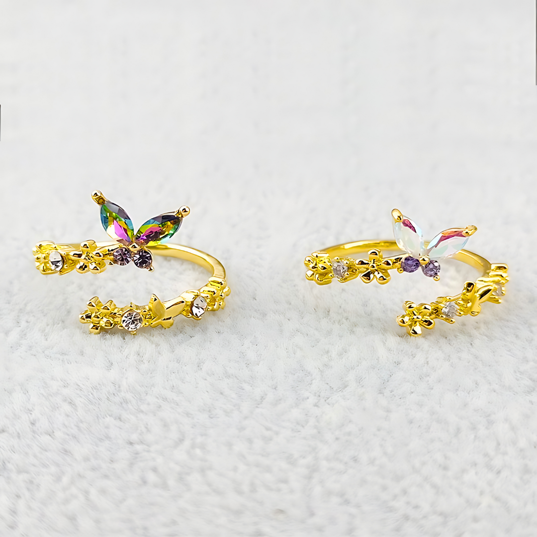 Sweet Romance Butterfly Flower Open Ring - Elegant Adjustable Fashion Jewelry for Women | Perfect for Weddings, Dates & Special Occasions | R2306