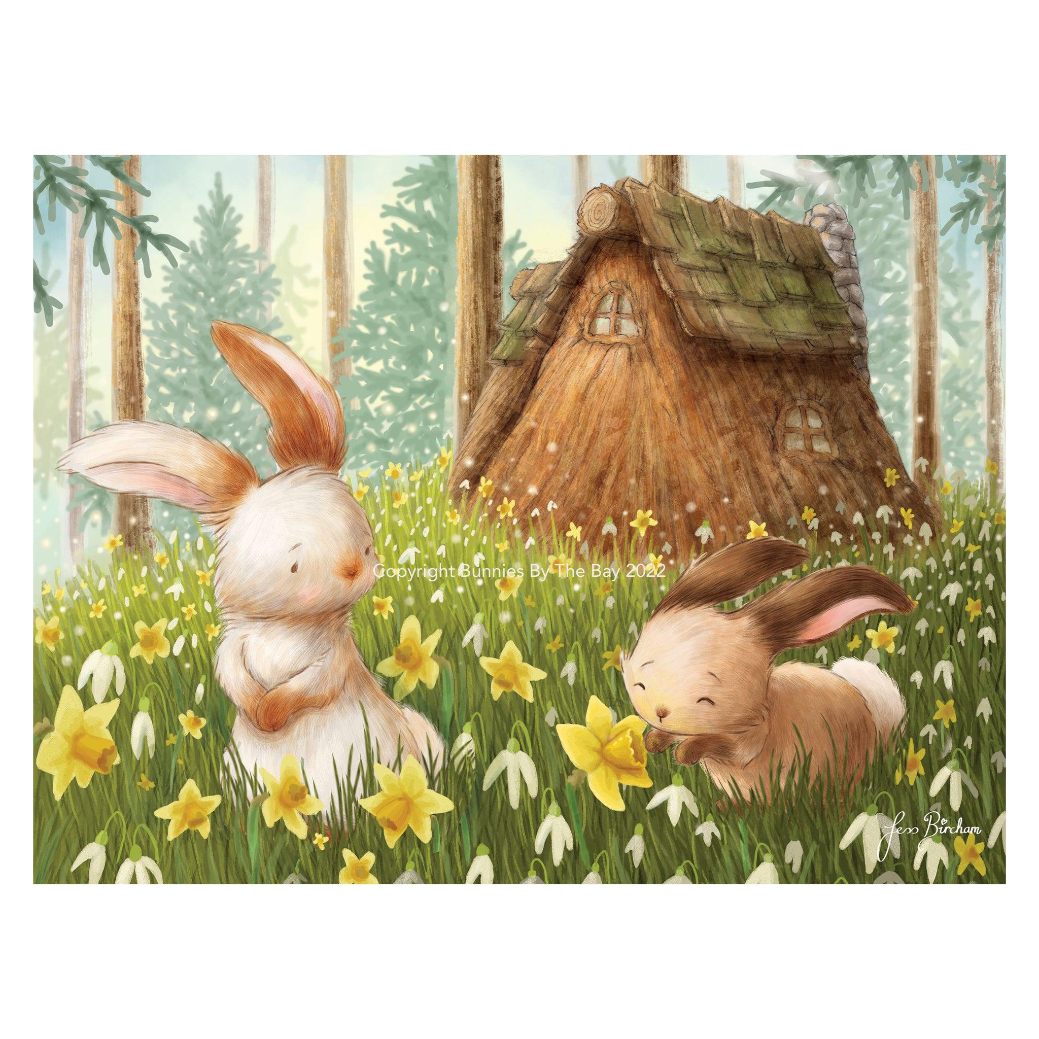 Hutch Studio Original Giclee Print - Springtime in Bunny Burrow Wall Art - Perfect for Nursery, Kids Room & Easter Decor