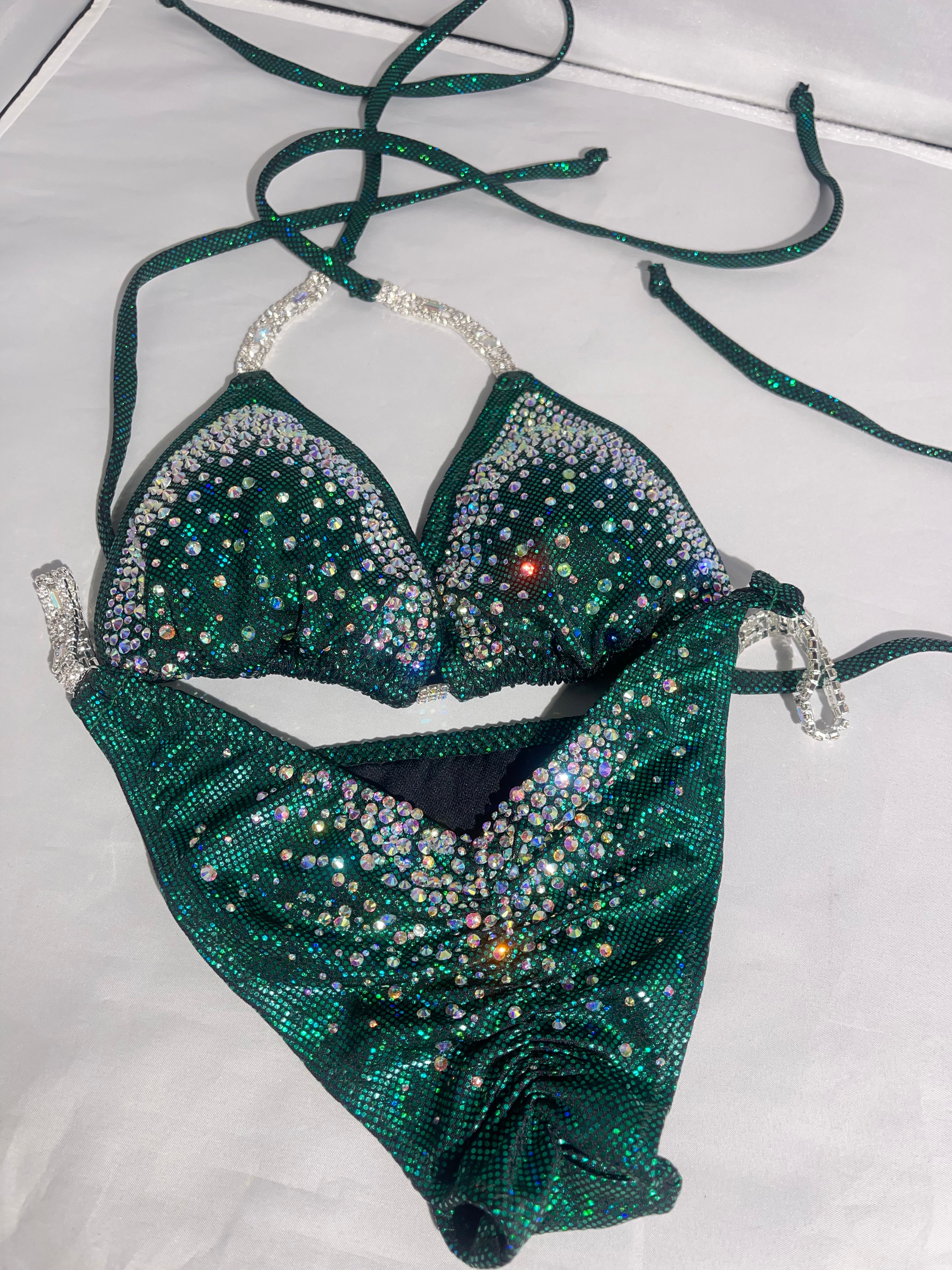 AP1001 Peacock Deluxe Custom Figure Physique Posing Bikini Suit for Bodybuilding Competition & Fitness Shows | High-Quality Competition Swimwear for Women