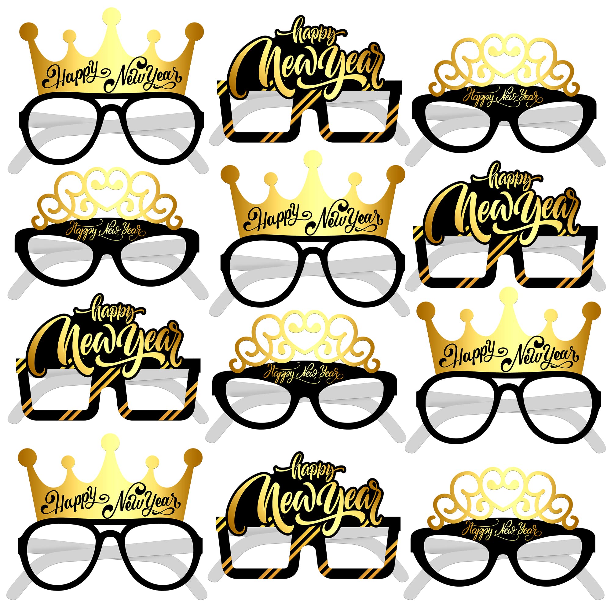 KatchOn 2025 New Year Party Decorations - 13-Pack Glitter Happy New Year Banner & NYE Glasses Set | Perfect for New Year's Eve Countdown, 2025 Celebration Decor & Holiday Party Supplies | Bye 2024 Hello 2025 Decorations for Home, Office or Club Parties