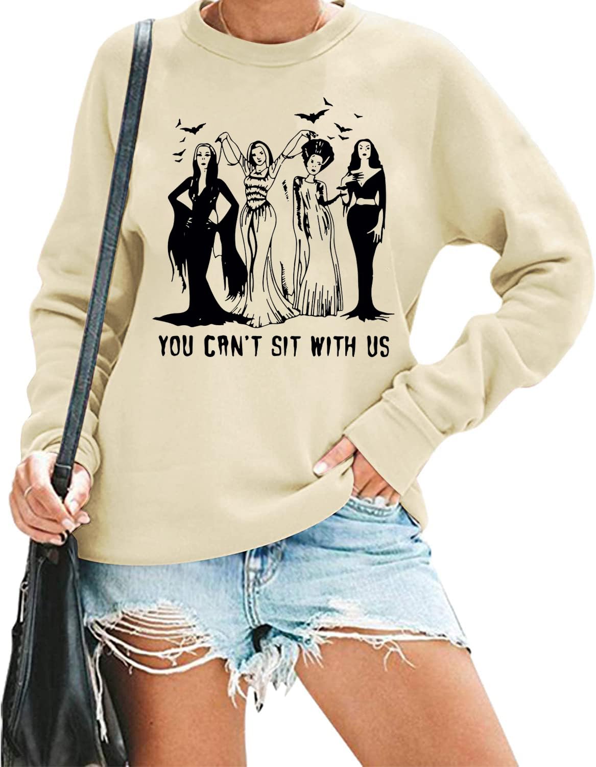 Ghoul Gang Halloween Sweatshirt for Women - Vintage Horror Movie Graphic Long Sleeve Pullover - Goth Queen Shirt for Halloween Party, Cosplay & Spooky Season Outfits
