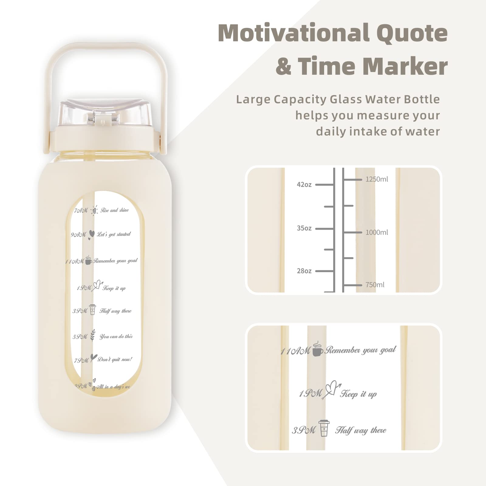 SIEROZUR 2.2L Glass Water Bottle with Straw & Time Marker - Gym & Office Use