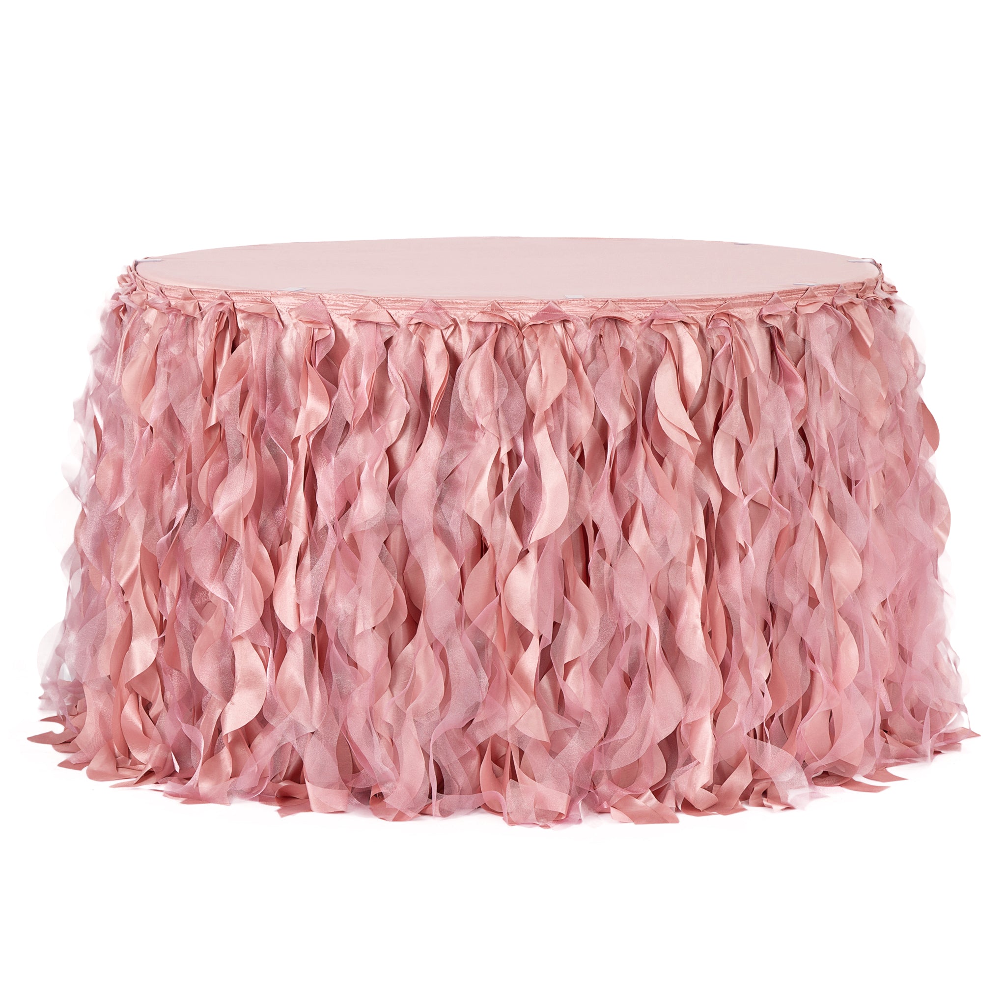 17ft Curly Willow Table Skirt in Dusty Rose & Mauve - Perfect for Weddings, Banquets, and Event Decor