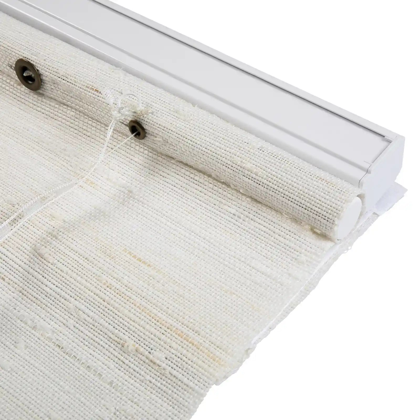 Natural Ramie Cordless Woven Wood Shade - White Rattan Top Down Bottom Up Window Treatment for Living Room & Bedroom