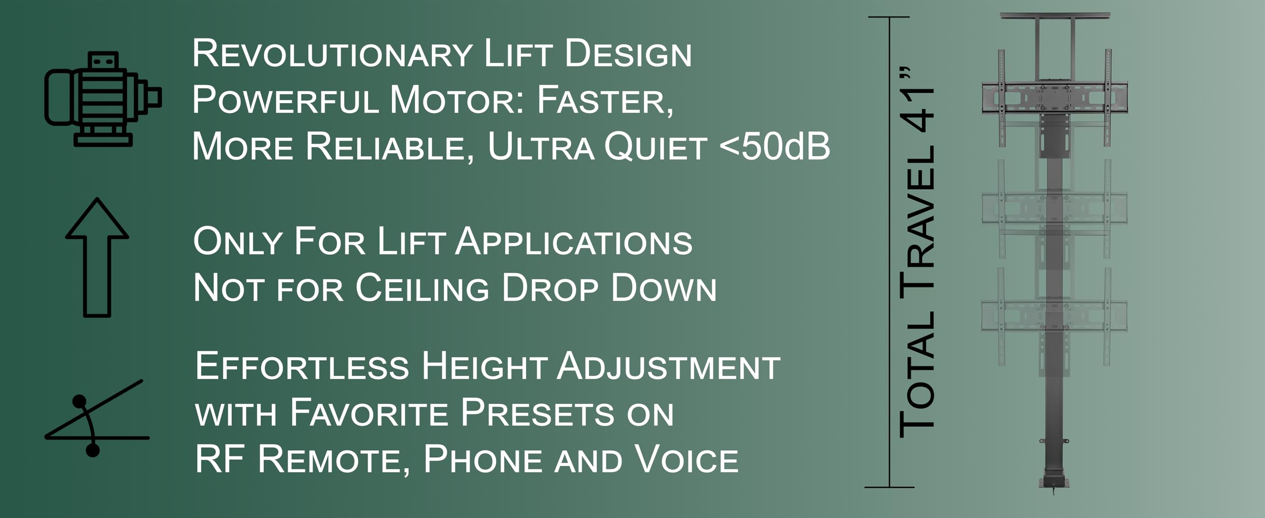 Motorized TV Lift Mount for 37-77 Inch TVs - Vertical Motorized TV Stand with RF Remote & WiFi Smartphone Control | Perfect for Living Rooms, Bedrooms & Home Theaters