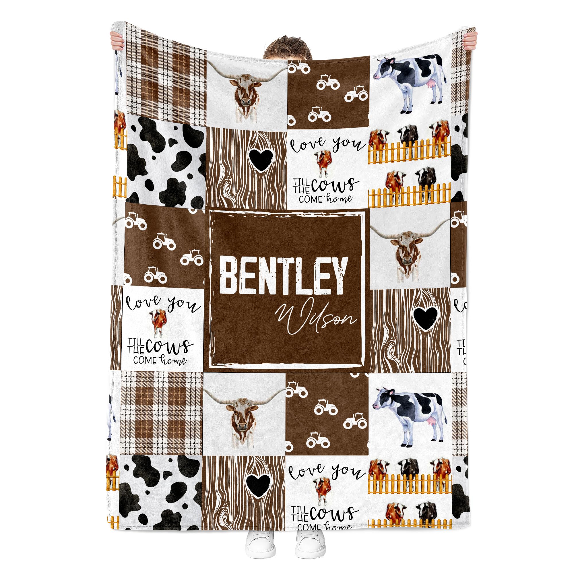 Personalized Cow Baby Blankets for Boys - Custom Name Newborn Blanket, Soft & Cozy Nursery Decor - Perfect Baby Shower Gift & Nursery Room Decor