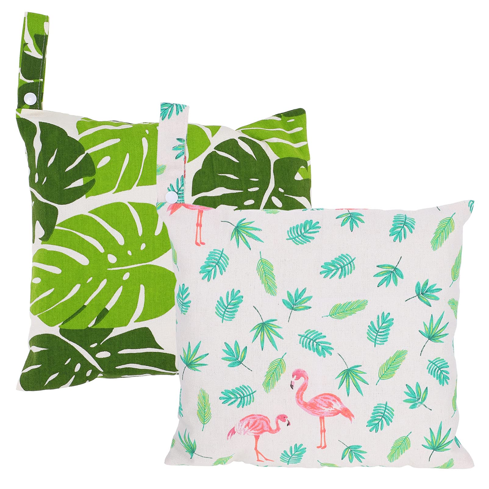 Kisangel 2-Pack Waterproof Wet Dry Bags - Tropical Monstera & Flamingo Print - Reusable Zippered Storage for Cloth Diapers, Baby Essentials, Gym & Yoga Gear - Perfect for Travel, Beach, Pool & Stroller Organization