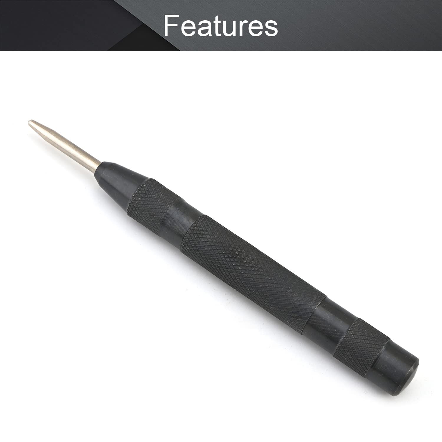 Utoolmart Automatic Center Punch - HSS Adjustable Spring Loaded Drill Tool for Wood, Metal & Plastic - Adjustable Impact Hand Tool (Black, 2-Piece Set) - Perfect for DIY Projects, Metalworking & Woodworking