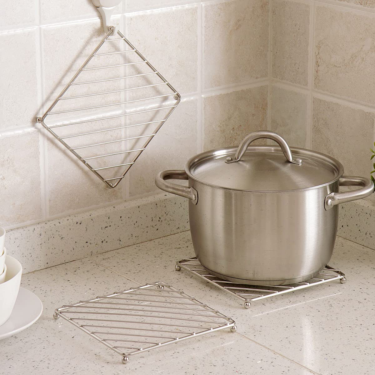 Premium Stainless Steel Trivets for Hot Pots & Pans - VIDAYA Luxury Heat-Resistant Pot Holders (3 Pack) - Enlarged Diameter Hot Plate Protectors for Kitchen Countertops, Dining Tables & Outdoor BBQ Use