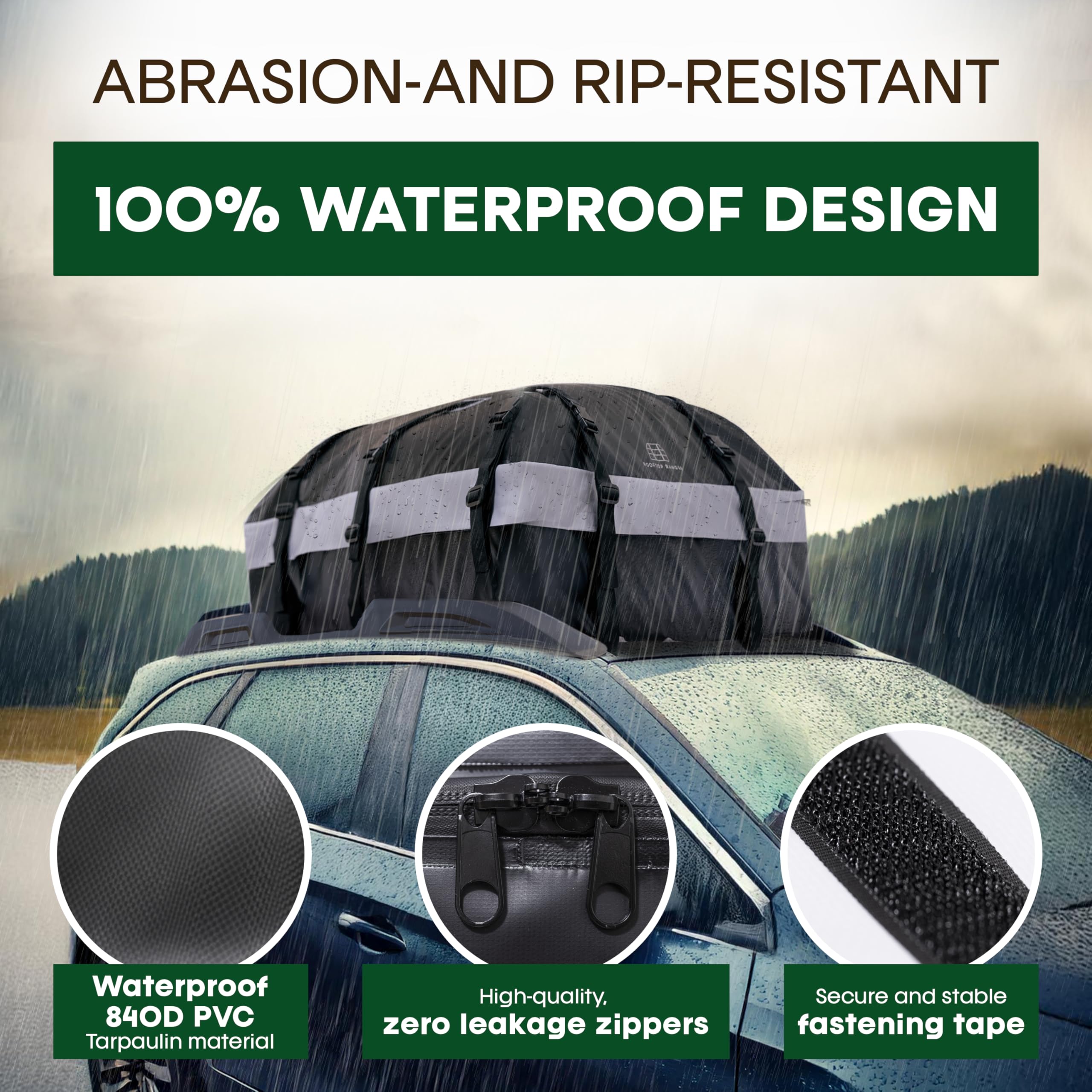 21 Cubic Feet Waterproof Car Roof Cargo Carrier Bag - Universal Fit for All Vehicles with/Without Roof Racks - Includes Anti-Slip Mat, Storage Bag, 6 Door Hooks & 6 Straps - Perfect for Road Trips, Camping Gear & Luggage Storage