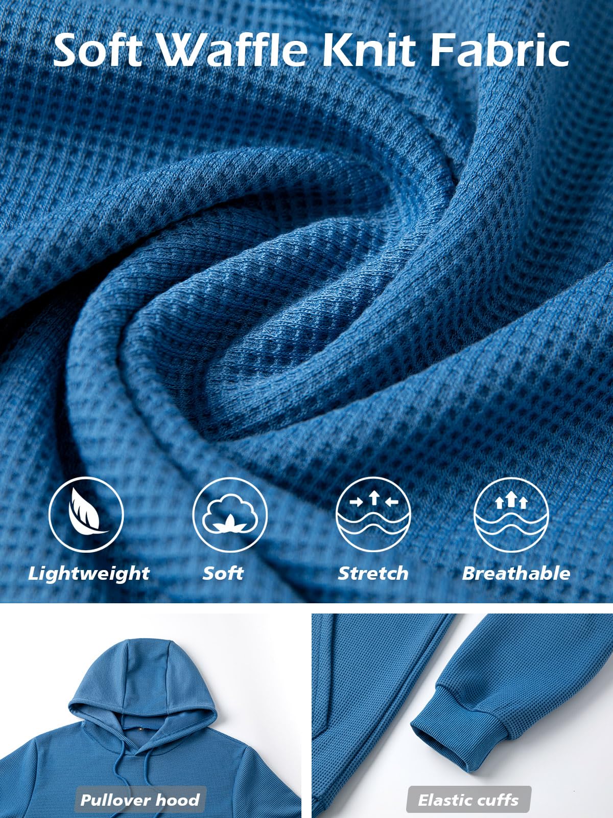 MANSDOUR Men's Casual Long Sleeve Waffle Knit Hoodie with Drawstring & Pocket - Warm Pullover Sweatshirt for Outdoor Activities, Gym & Streetwear Fashion