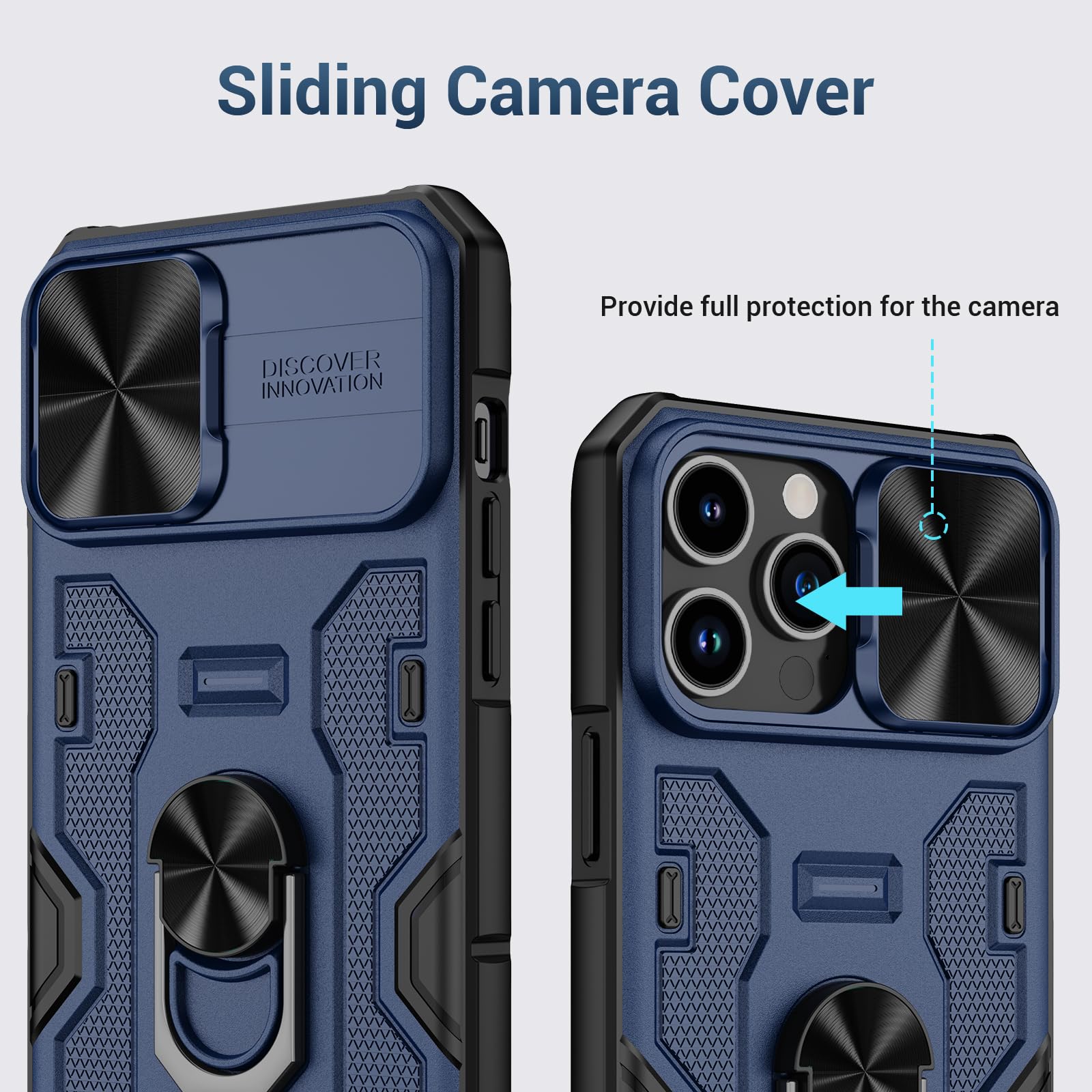 NULETO Shockproof iPhone 13 Pro Max & 12 Pro Max Case with 360° Rotating Ring Stand & Camera Cover - Protective Phone Cover for Women & Men | Perfect for Work, Travel & Daily Use (Blue)