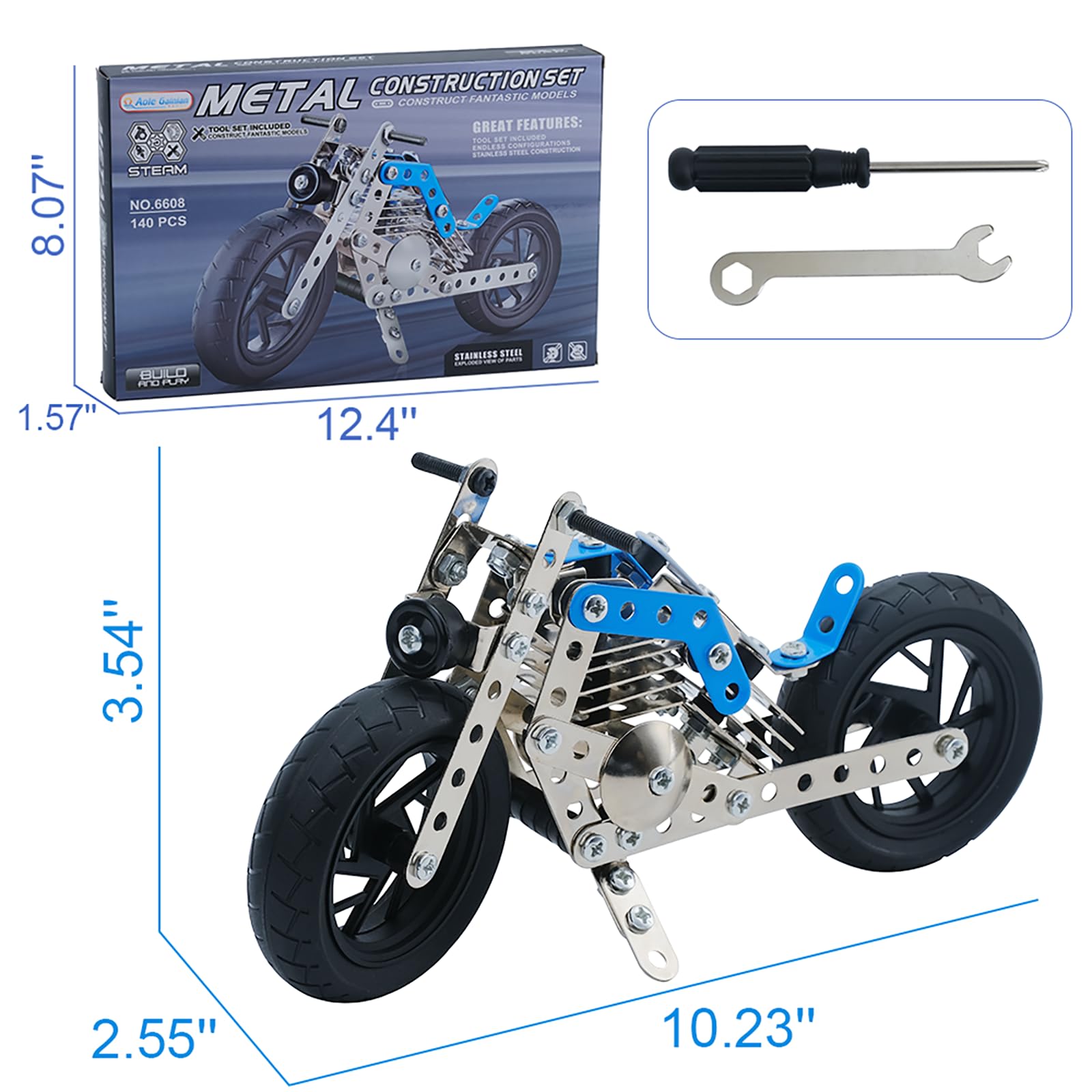 ITECRONH 140-Piece Metal Erector Set - STEM Motorcycle Building Kit for Kids Ages 8-12 & Adults, Educational Construction Toy for Teens 14+ - Perfect for Birthday Gifts, DIY Projects & STEM Learning Activities