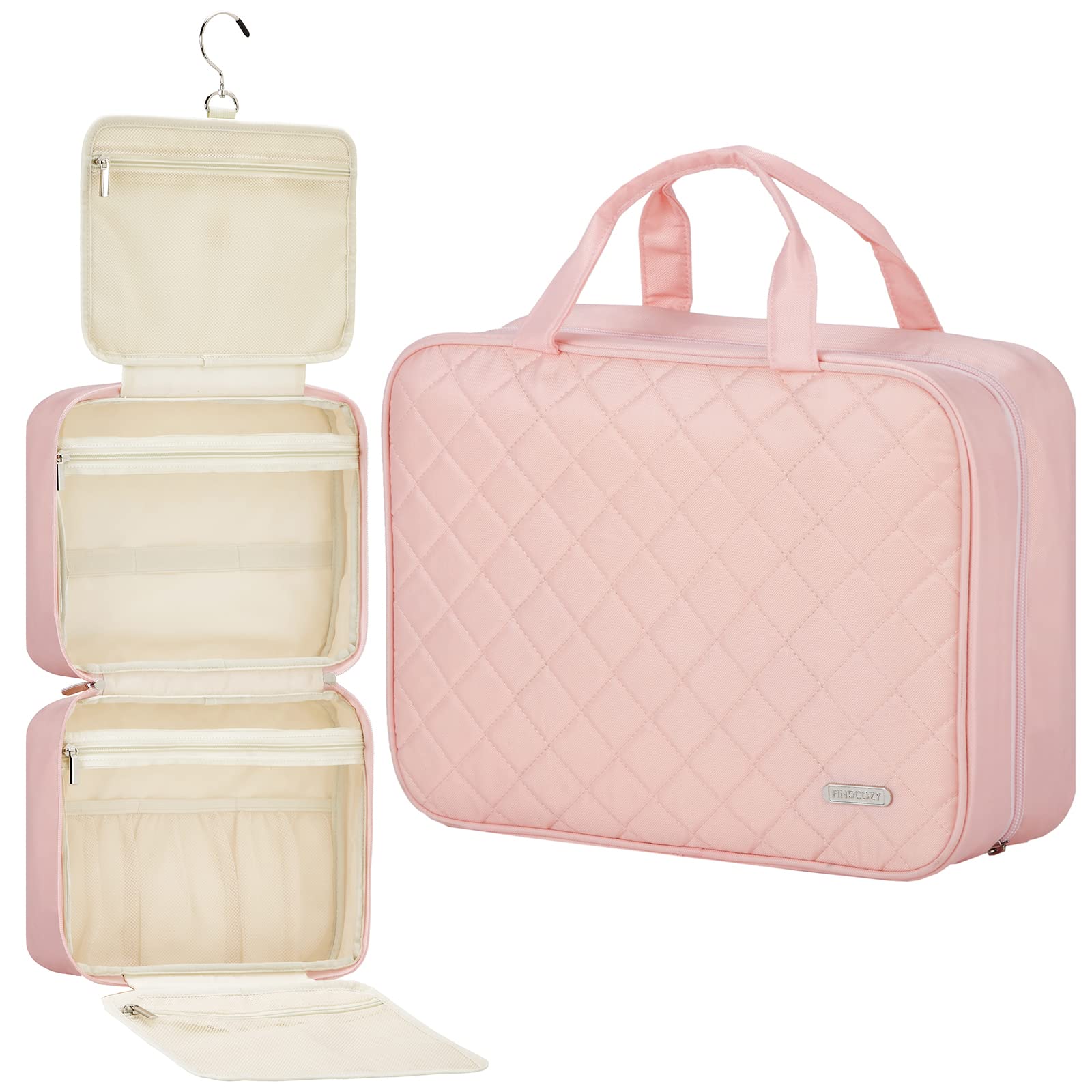 FINDCOZY Hanging Travel Toiletry Bag for Women - Waterproof Cosmetic Organizer with Hook, Pink Makeup Bag - Perfect for Vacation, Gym, Business Trips & Daily Essentials