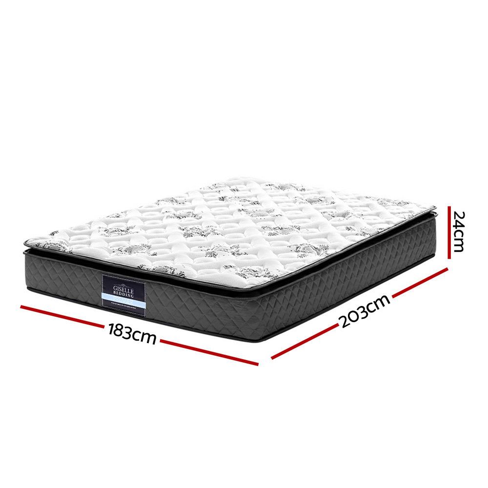 Giselle Bedding 24cm Mattress Pillow Top King Size - Luxury Plush Pillow Top Mattress for Ultimate Comfort - Perfect for Master Bedrooms, Guest Rooms & Hotels