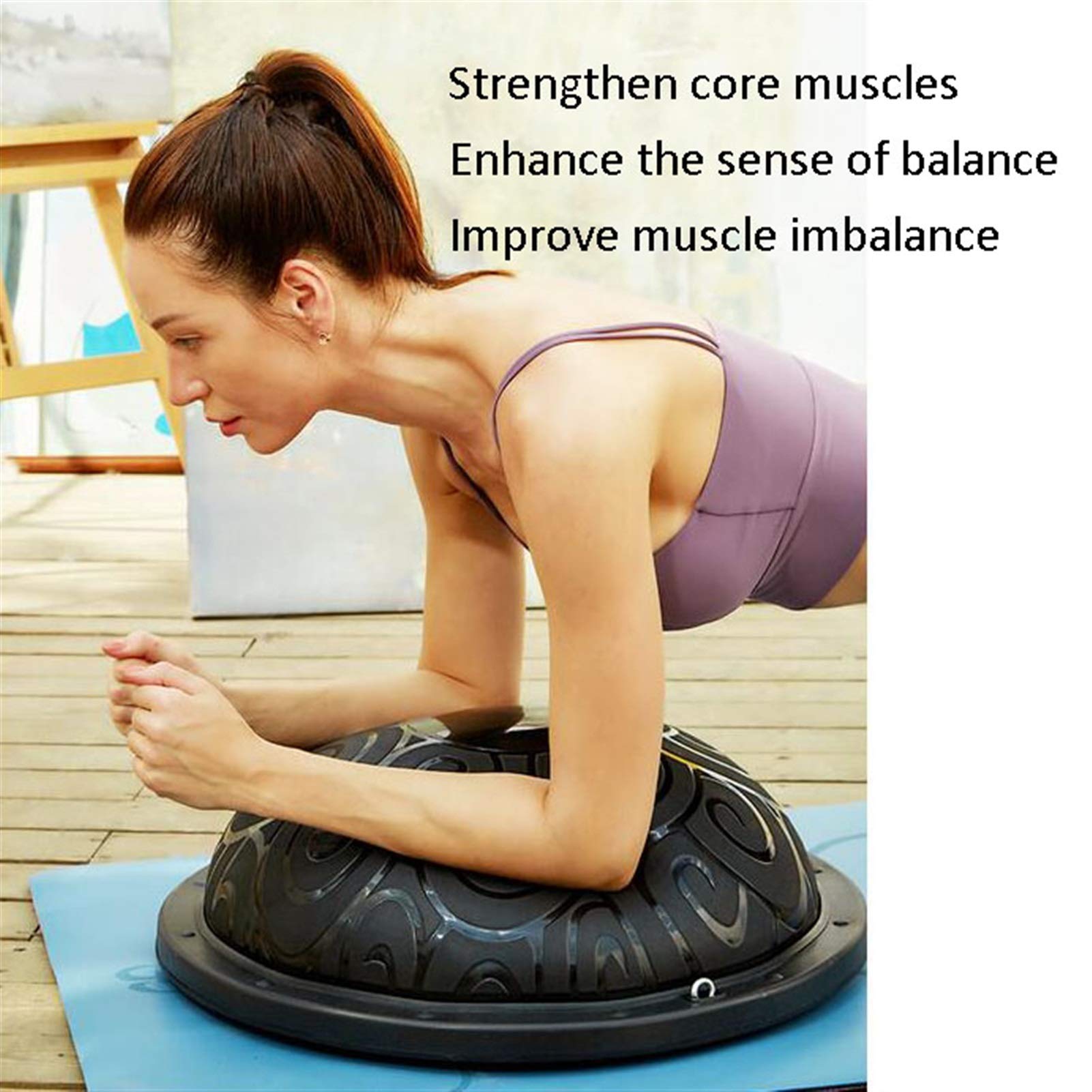 Half Ball Balance Trainer with Resistance Bands & Foot Pump - 23 Inch Core Stability Ball for Home Gym, Strength Training & Fitness Workouts (Pink, 58cm) - Perfect for Yoga, Pilates & Physical Therapy Exercises