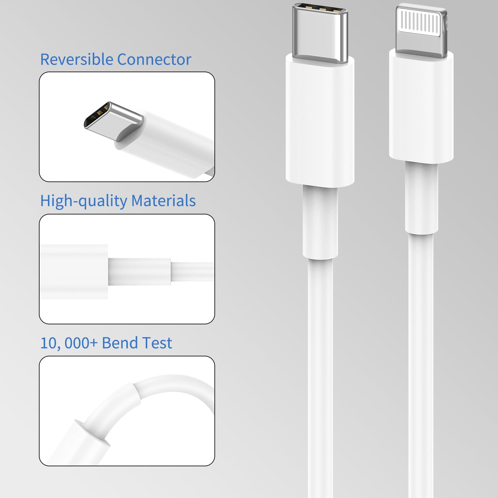 2-Pack 6.6ft USB C to Lightning Cable Fast Charging PD Power Delivery Cord - Compatible with iPhone 14/13/12/11 Pro Max/XS/8/7 Plus/SE - Perfect for Home, Office & Travel Charging